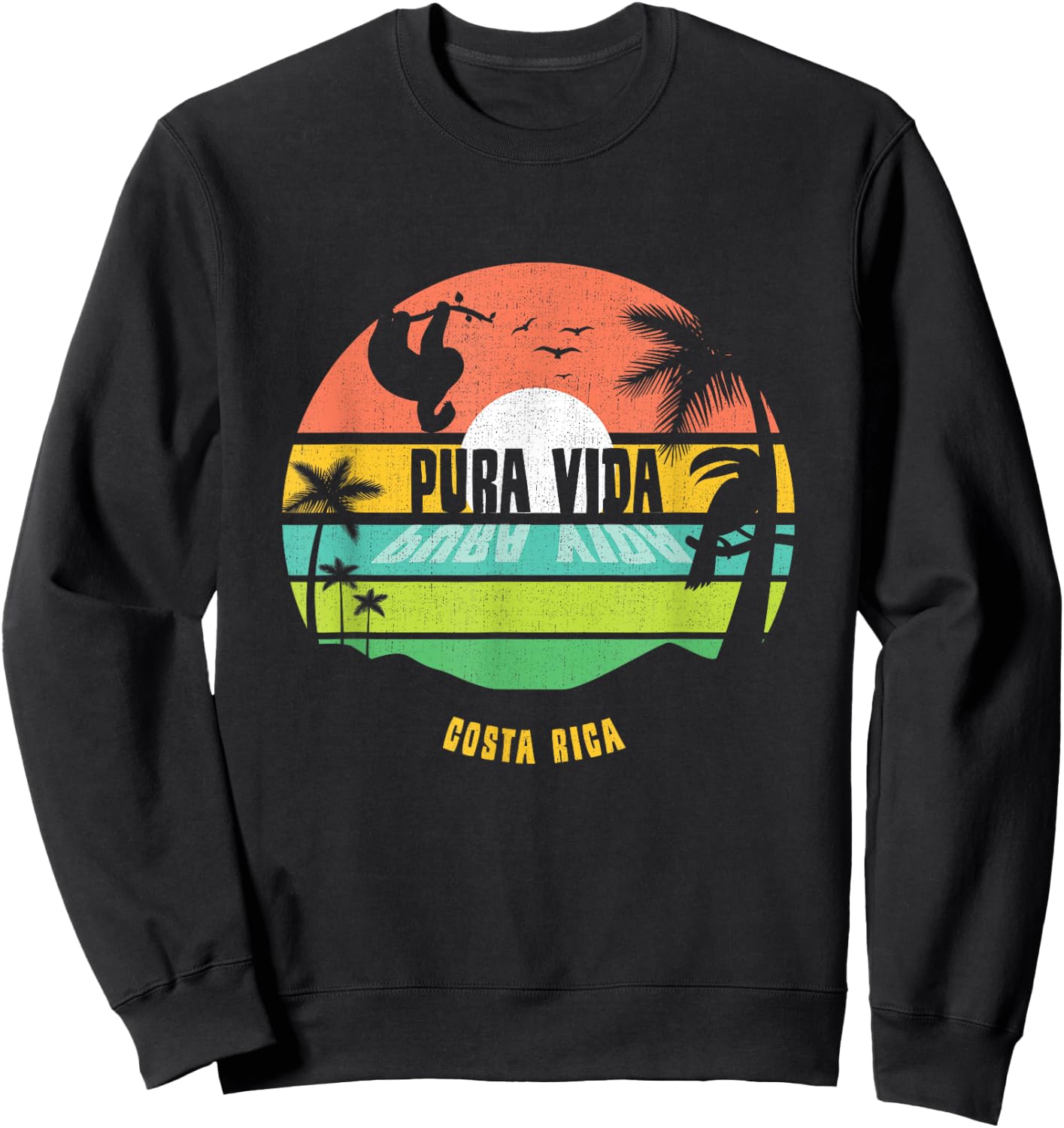 Costa Rica Pura Vida Tropical Sloth & Toucan Sunset Souvenir Sweatshirt - Sweatshirt | Black