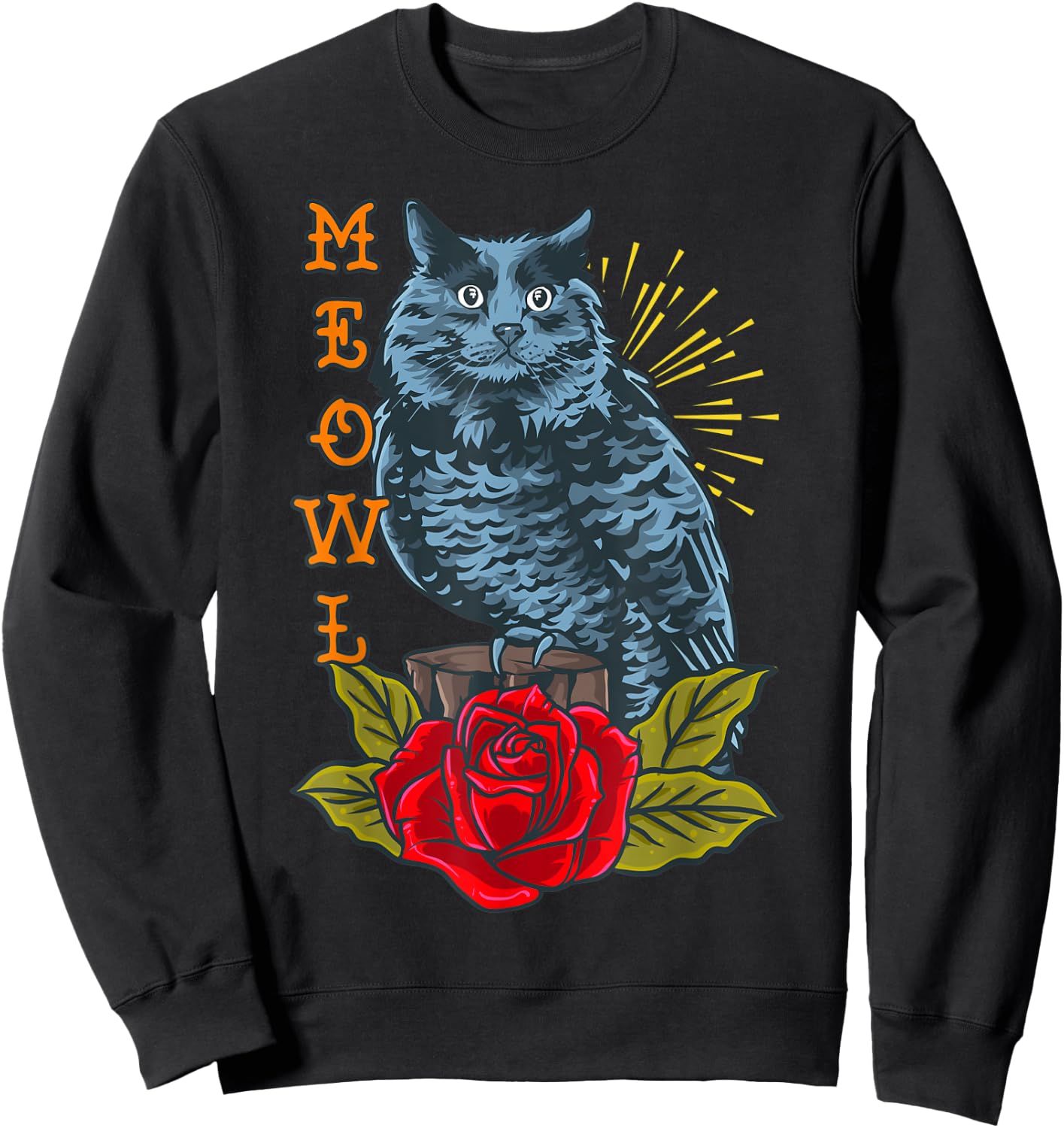 Meowl Cat And Owl Women Kids Sweatshirt - Sweatshirt | Black