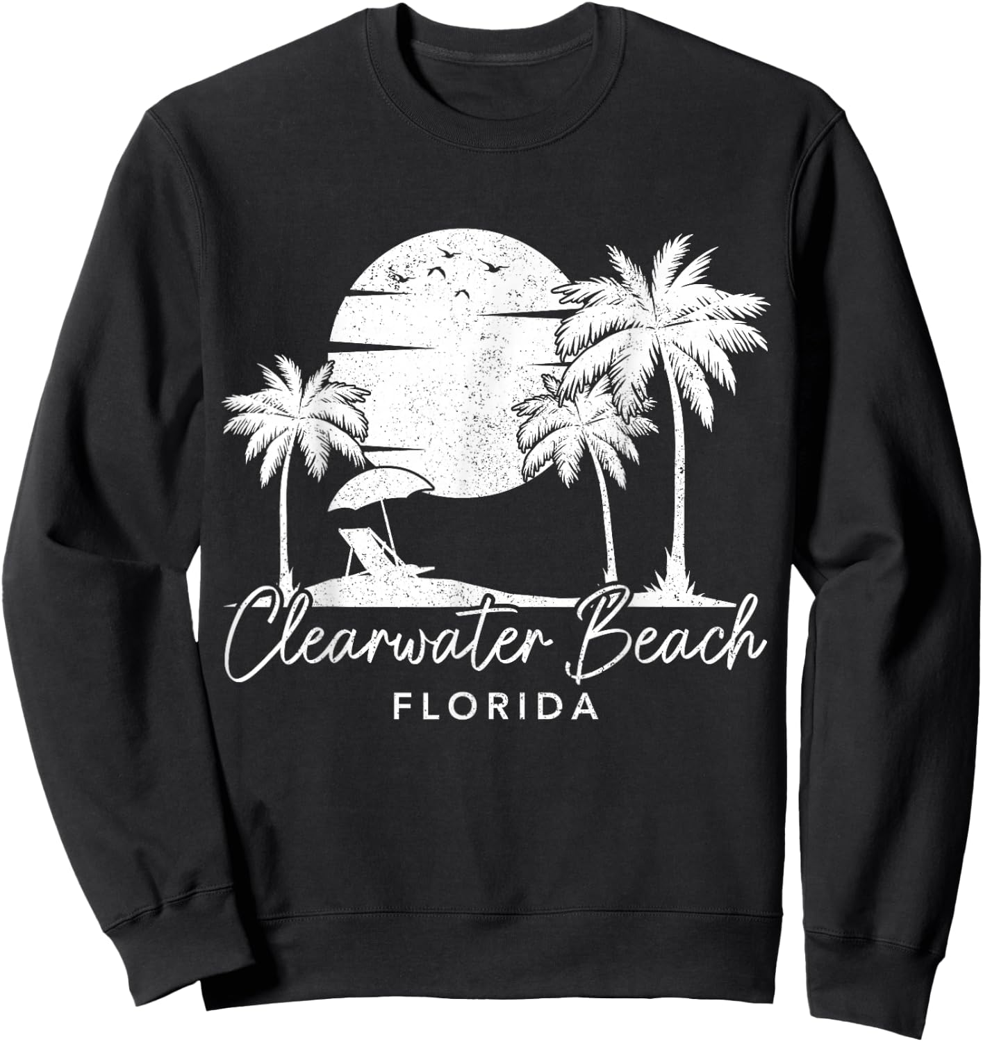Clearwater Beach Florida FL Vintage Sunset Surfer Vacation Sweatshirt - Sweatshirt | Black