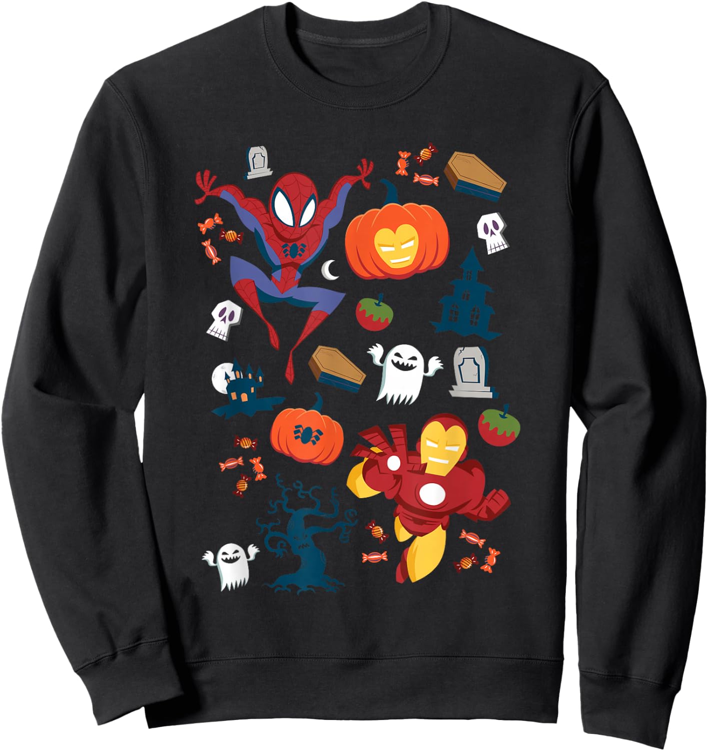 Marvel Iron Man Spider-Man Avengers Stylized Halloween Icons Sweatshirt - Sweatshirt | Black