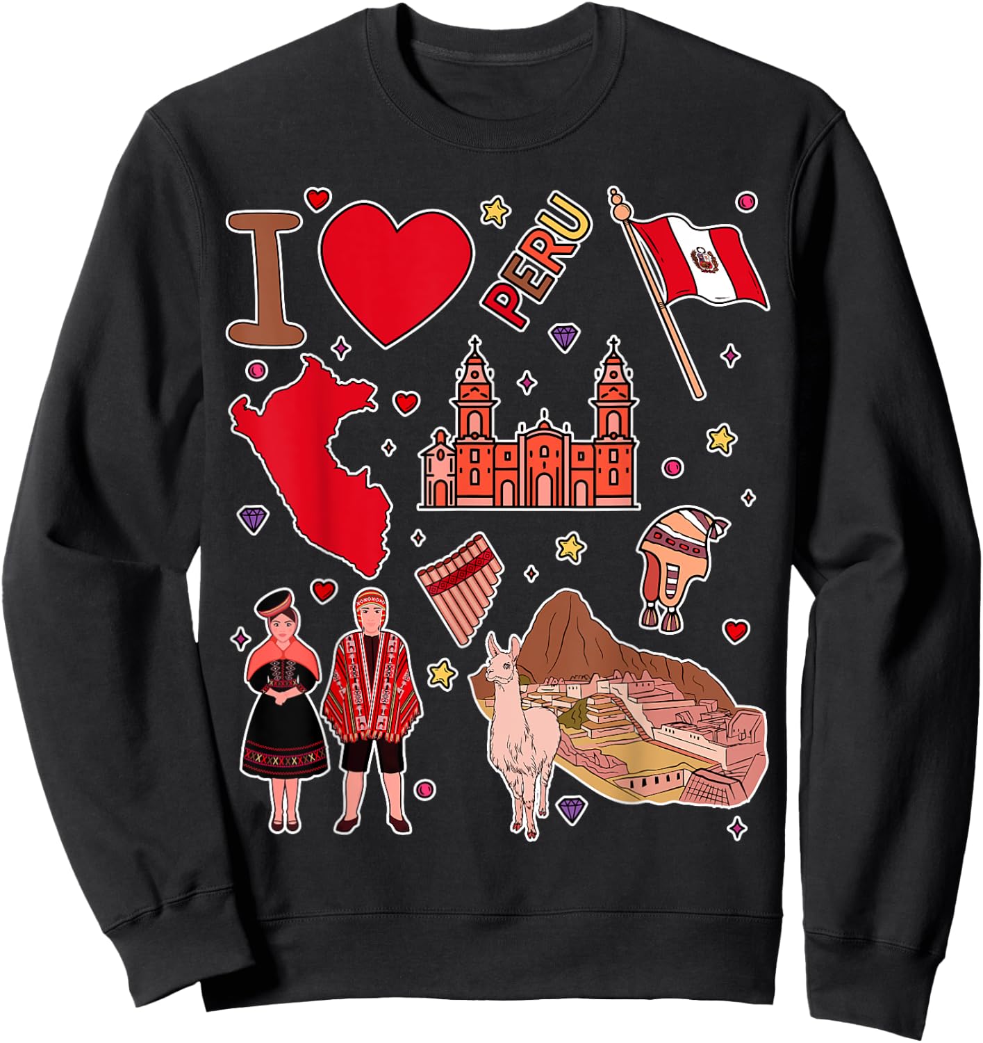 Peruvian hand drawn landmarks, Peru map, Culture icons Sweatshirt - Sweatshirt | Black