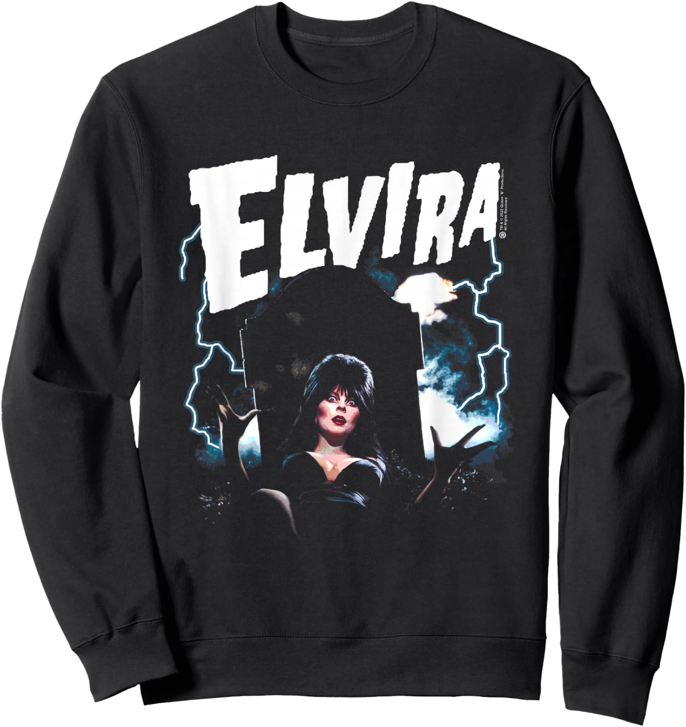 Elvira, Mistress of The Dark Grave and Lightning Small Sweatshirt - Sweatshirt | Black
