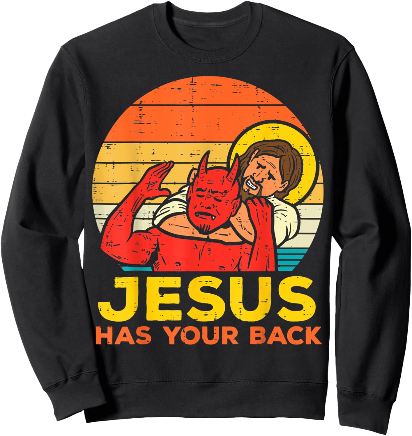 Jesus Has Your Back Jiu Jitsu Retro Christian Sweatshirt - Sweatshirt | Black