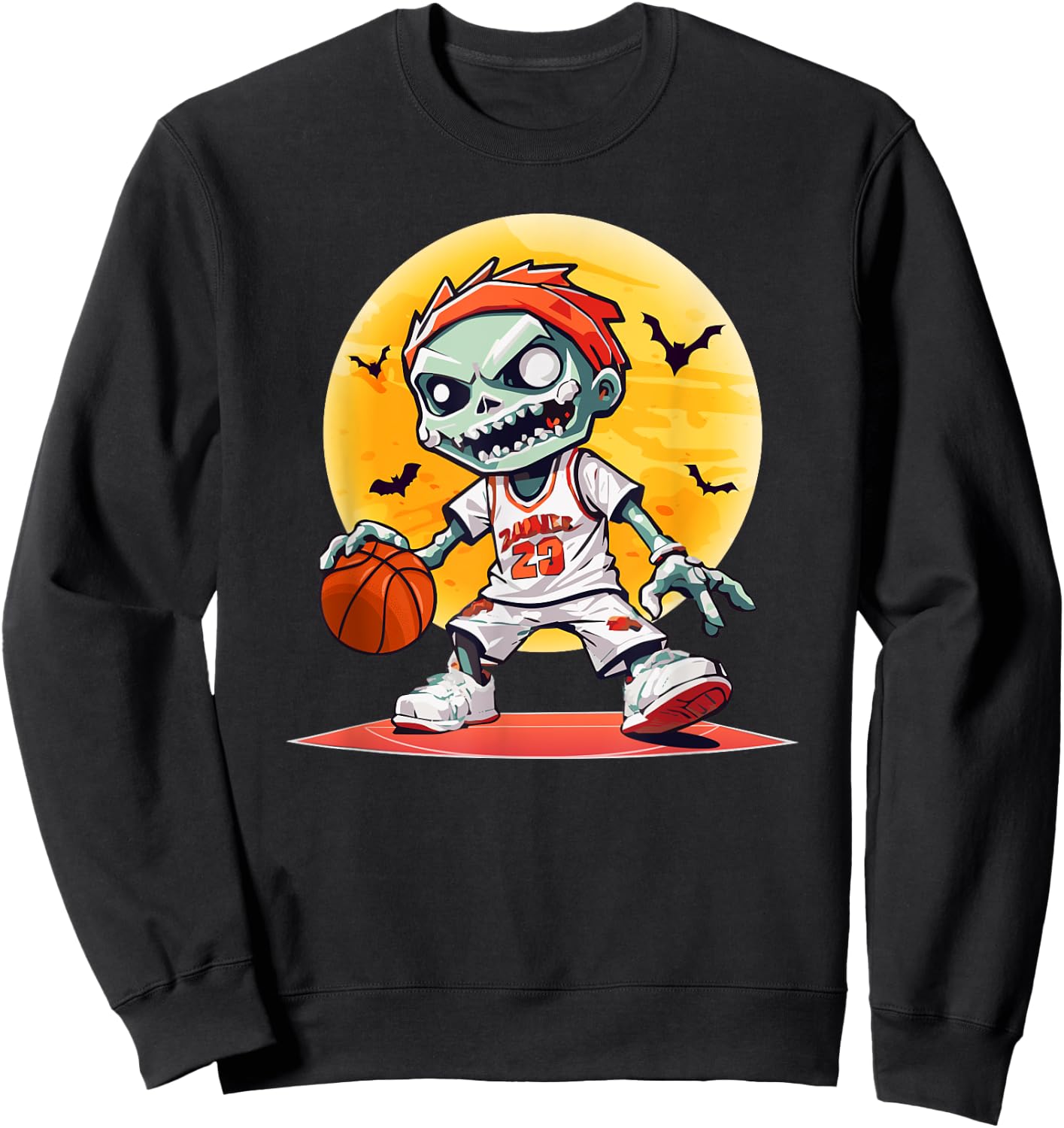 Basketball Zombie Scary Halloween Basketball Sweatshirt - Sweatshirt | Black