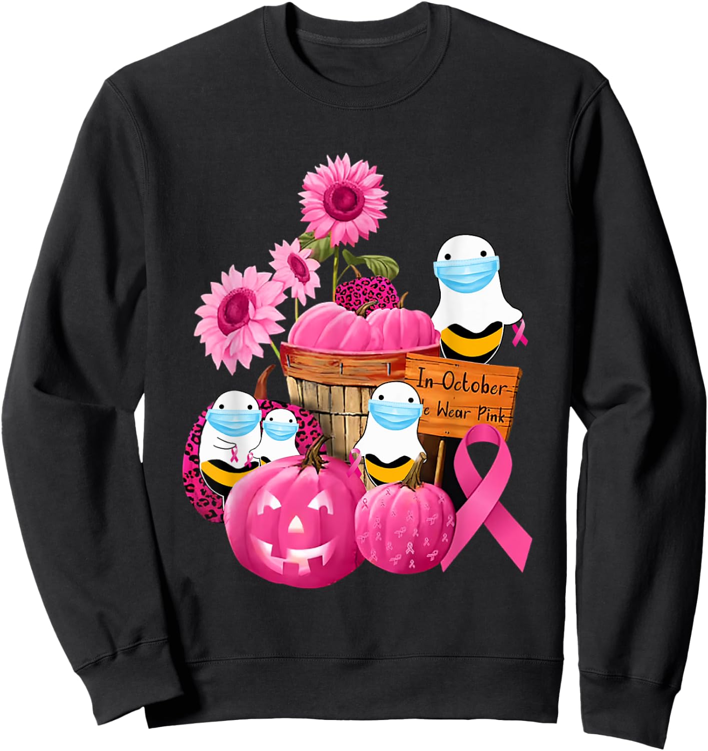 In October We Wear Pink Boo Bees Couples Sweatshirt - Sweatshirt | Black