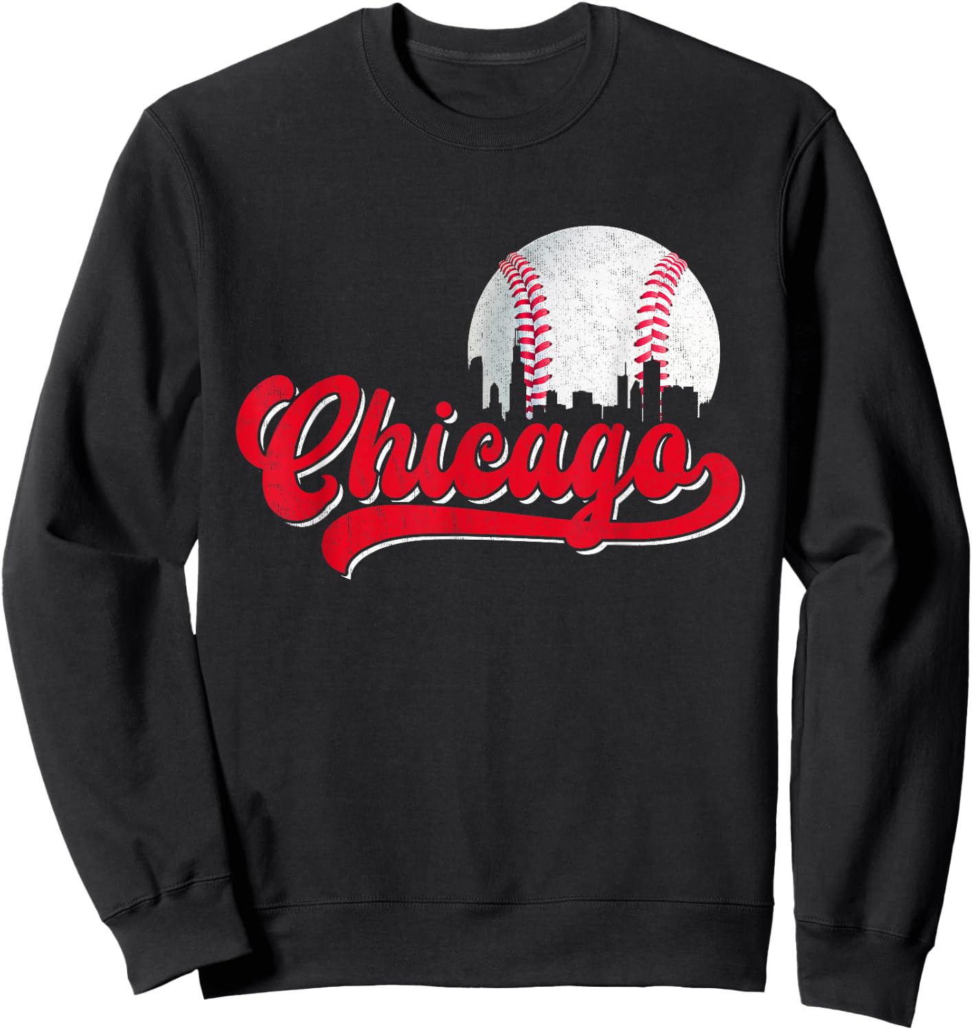 Vintage Chicago Graphic Baseball Lover Player Men Women Sweatshirt - Sweatshirt | Black