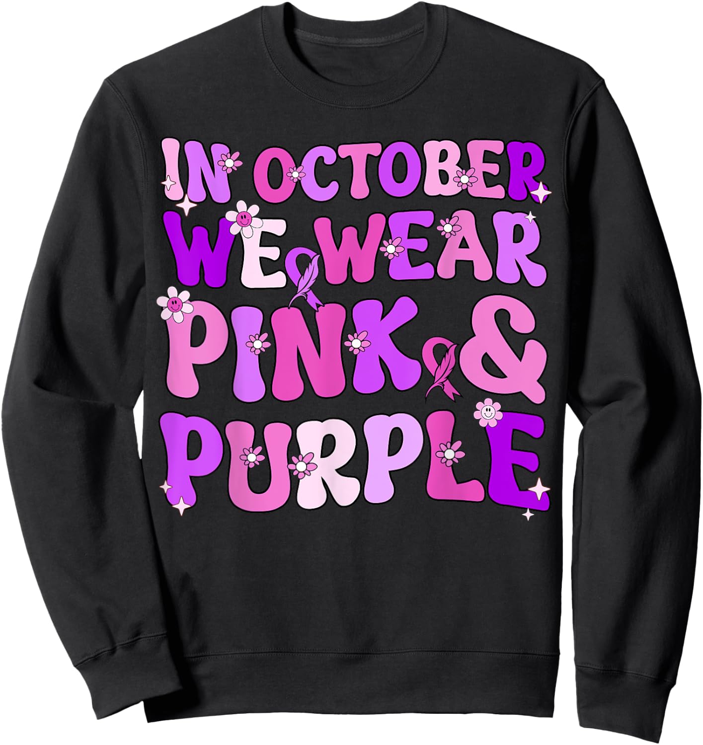 Groovy Domestic Violence And Breast Cancer Awareness Month Sweatshirt - Sweatshirt | Black