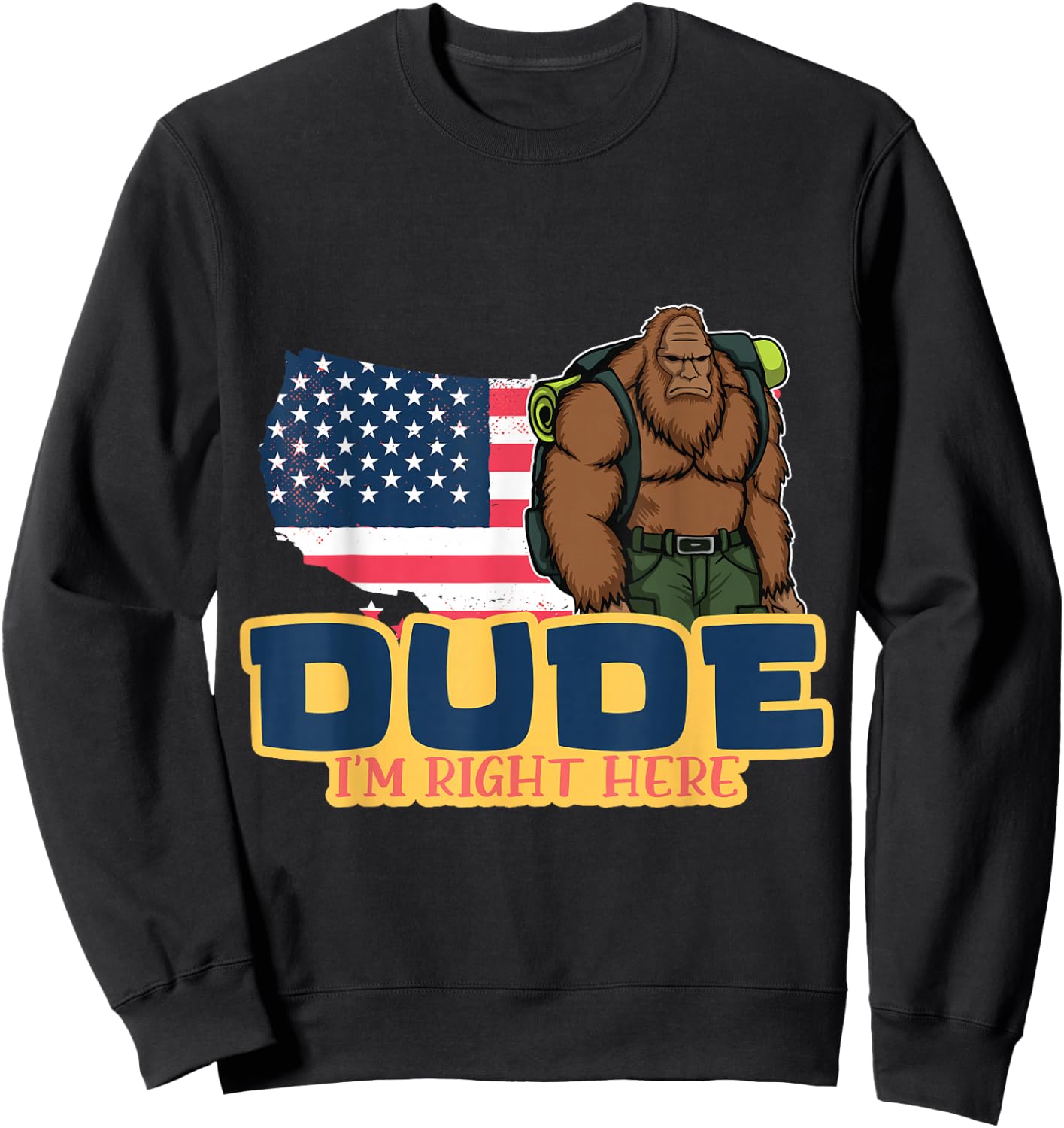Dude Im Right Here For Bigfoot And Sasquatch Enthusiasts Sweatshirt - Sweatshirt | Black