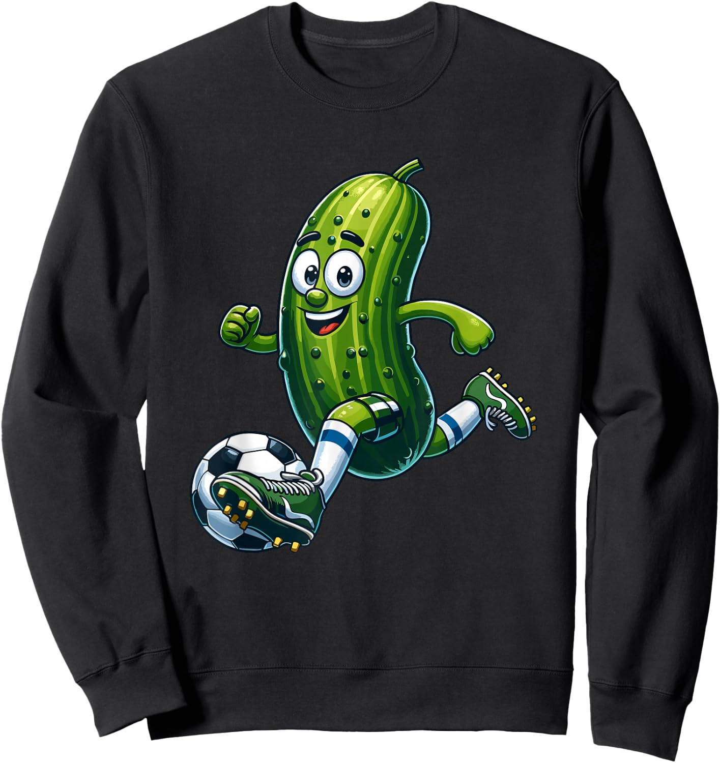 Playful Soccer Pickle - Cartoon Goal Scorer Sweatshirt - Sweatshirt | Black