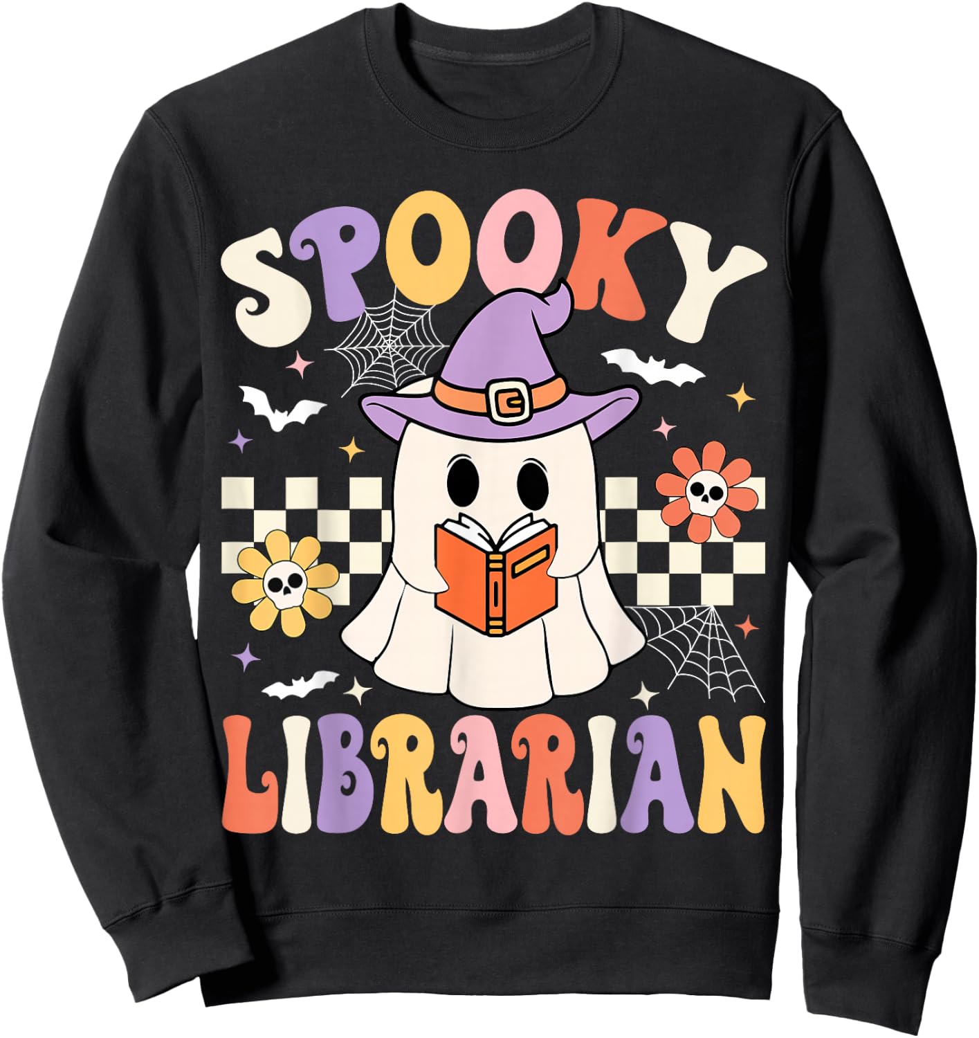 Groovy Spooky Librarian Halloween Library ghost Librarian Sweatshirt - Sweatshirt | Black