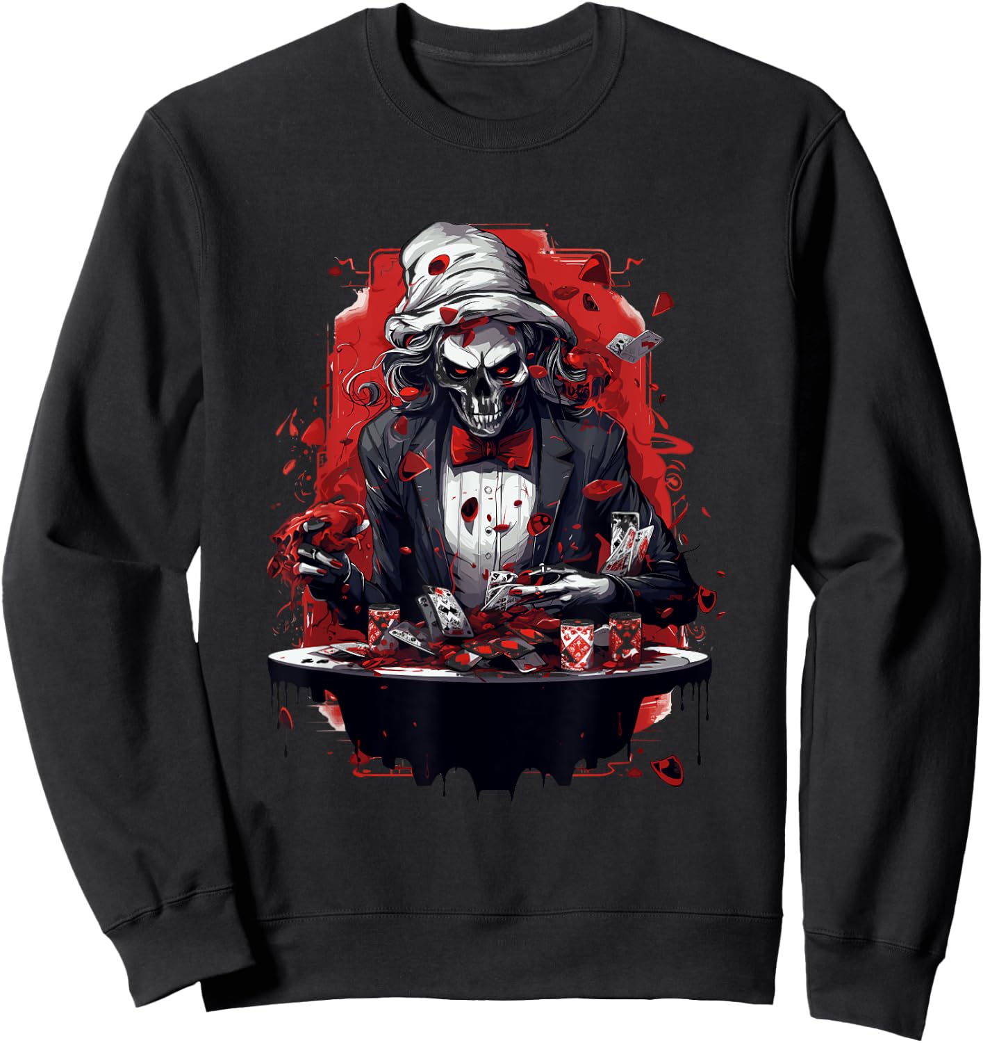 Funny Poker Skeleton Card Player Casino Gambler Poker Sweatshirt - Sweatshirt | Black
