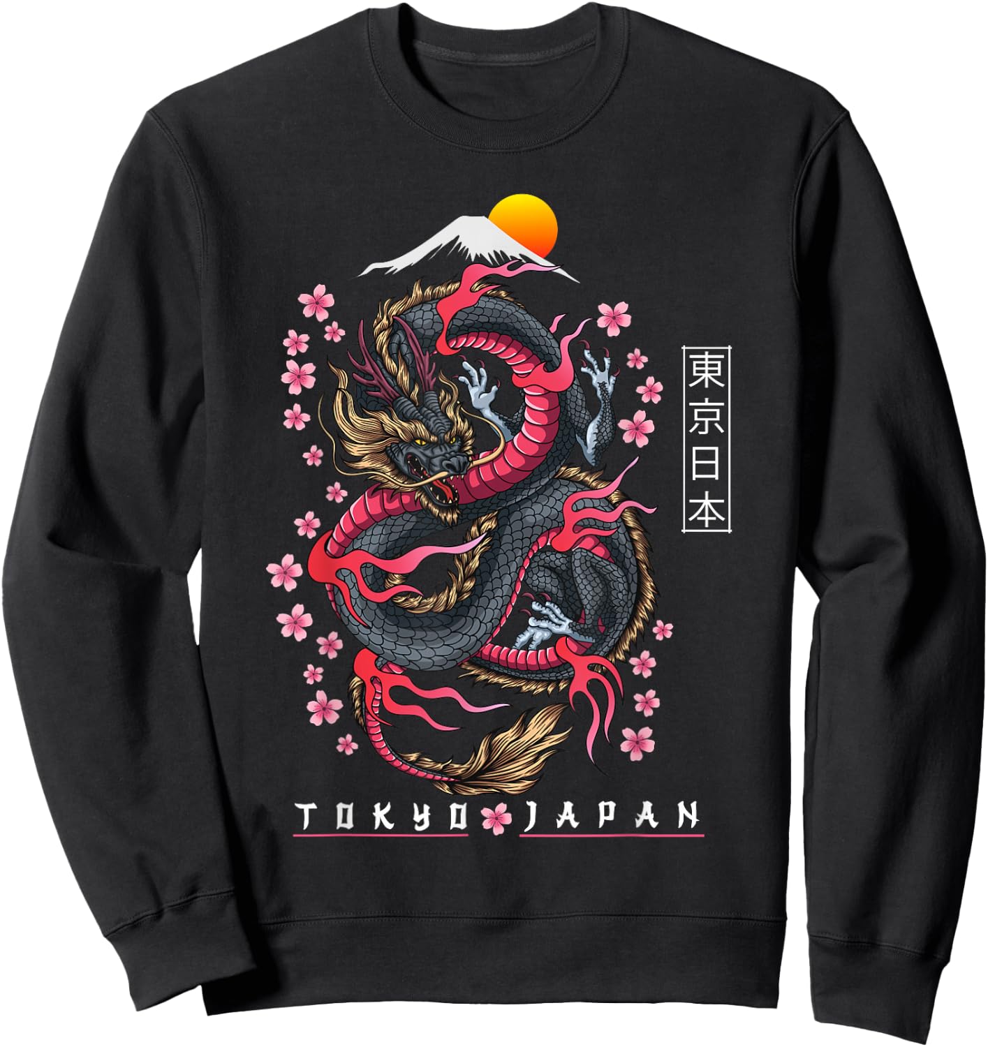 Japanese Aesthetic Dragon Tokyo Japan Manga Anime Asian 80’s Sweatshirt - Sweatshirt | Black