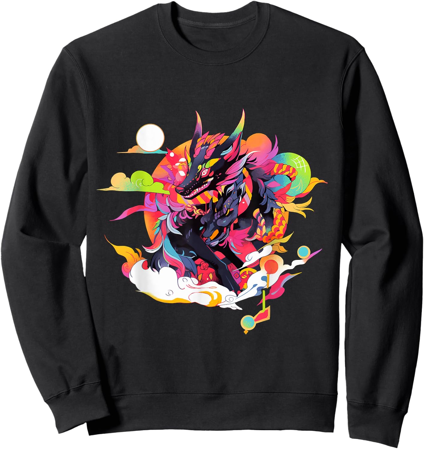 Japanese Inspired Retro Wolf Sweatshirt - Sweatshirt | Black