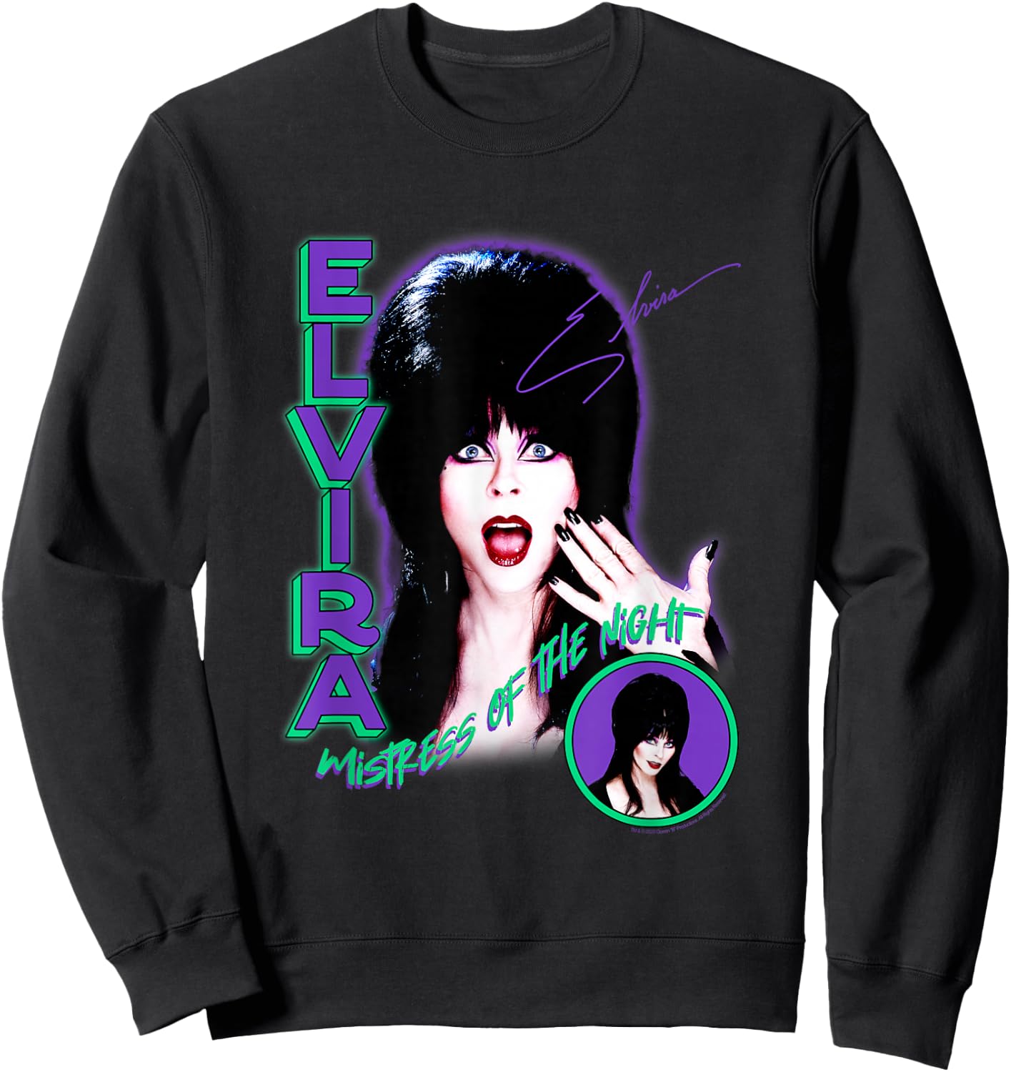 Elvira, Mistress of The Dark Purple and Green Horror Sweatshirt - Sweatshirt | Black