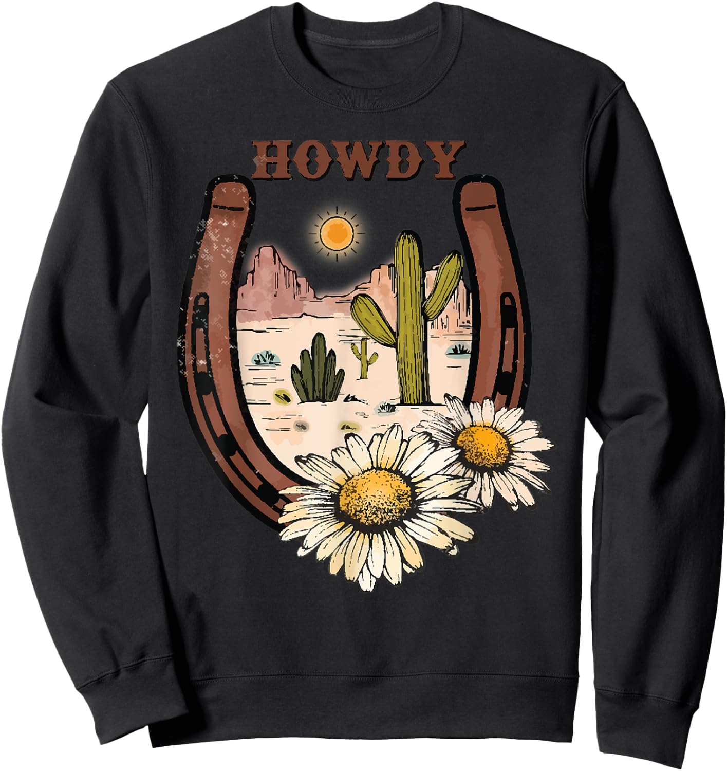 Vintage White Howdy Rodeo Western Country Southern Cowgirl Sweatshirt - Sweatshirt | Black