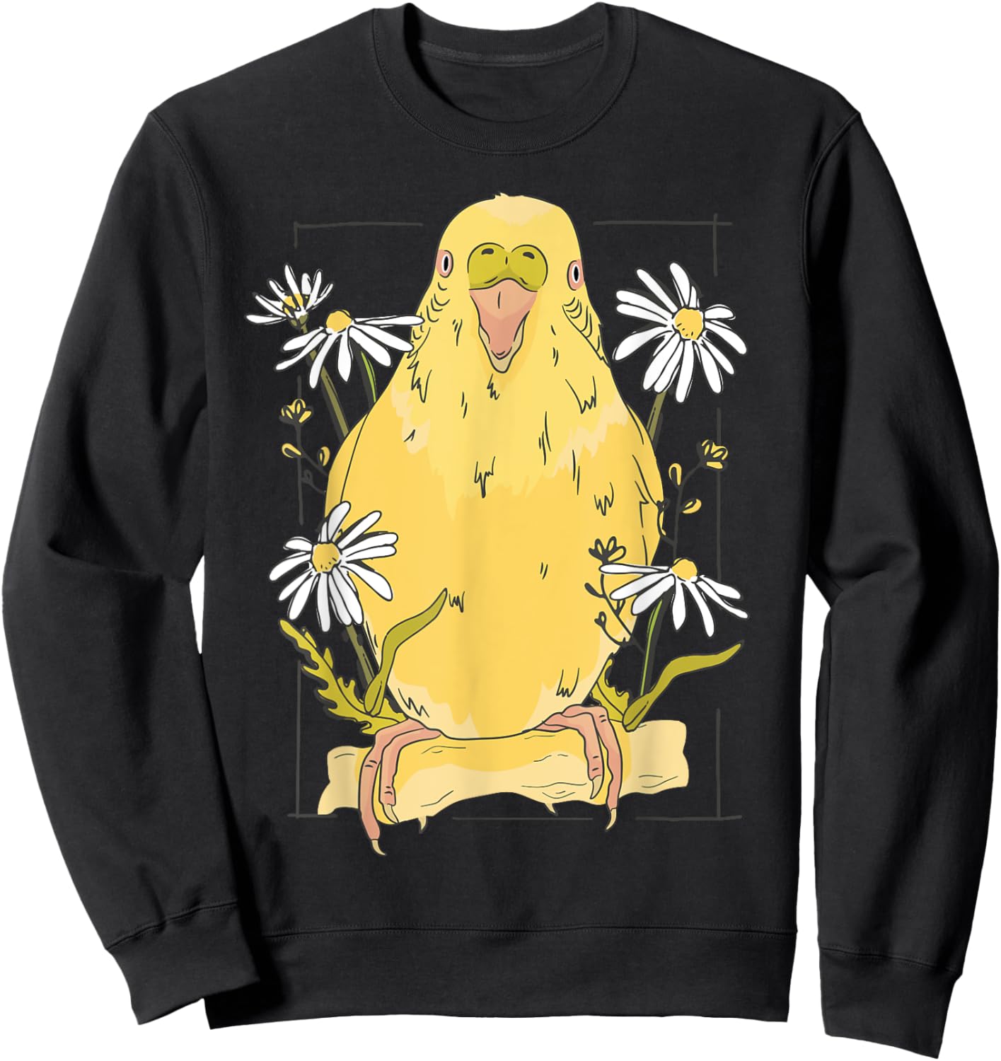 Parakeet with Daisies Yellow Budgie Parakeet Sweatshirt - Sweatshirt | Black