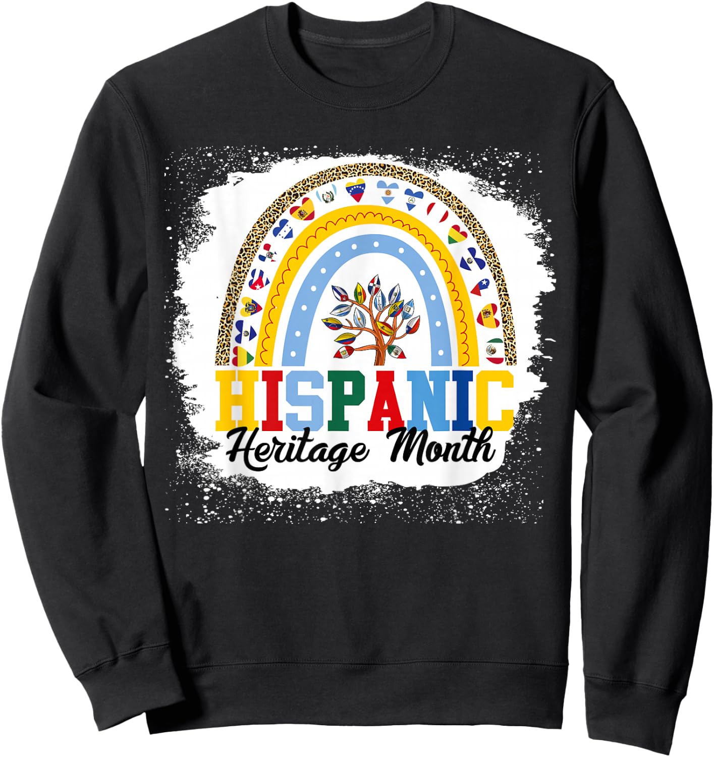 Hispanic Heritage Month all Countries Flags rainbow leopard Sweatshirt - Sweatshirt | Black