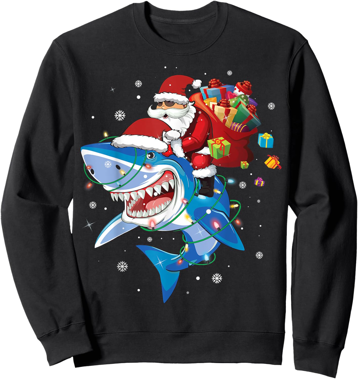 Santa Claus riding shark lover Merry Christmas Xmas Sweatshirt - Sweatshirt | Black