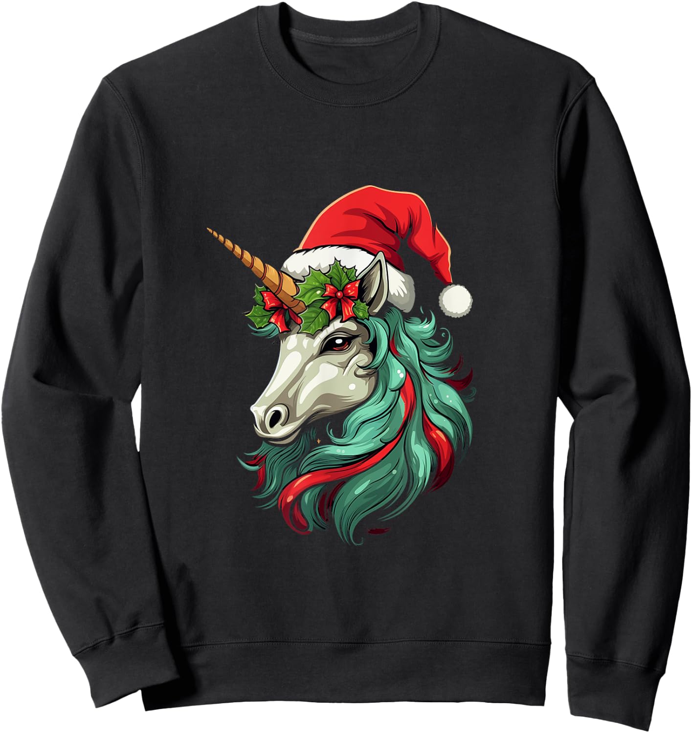 Santa Hat Unicorn, Christmas Sweatshirt - Sweatshirt | Black