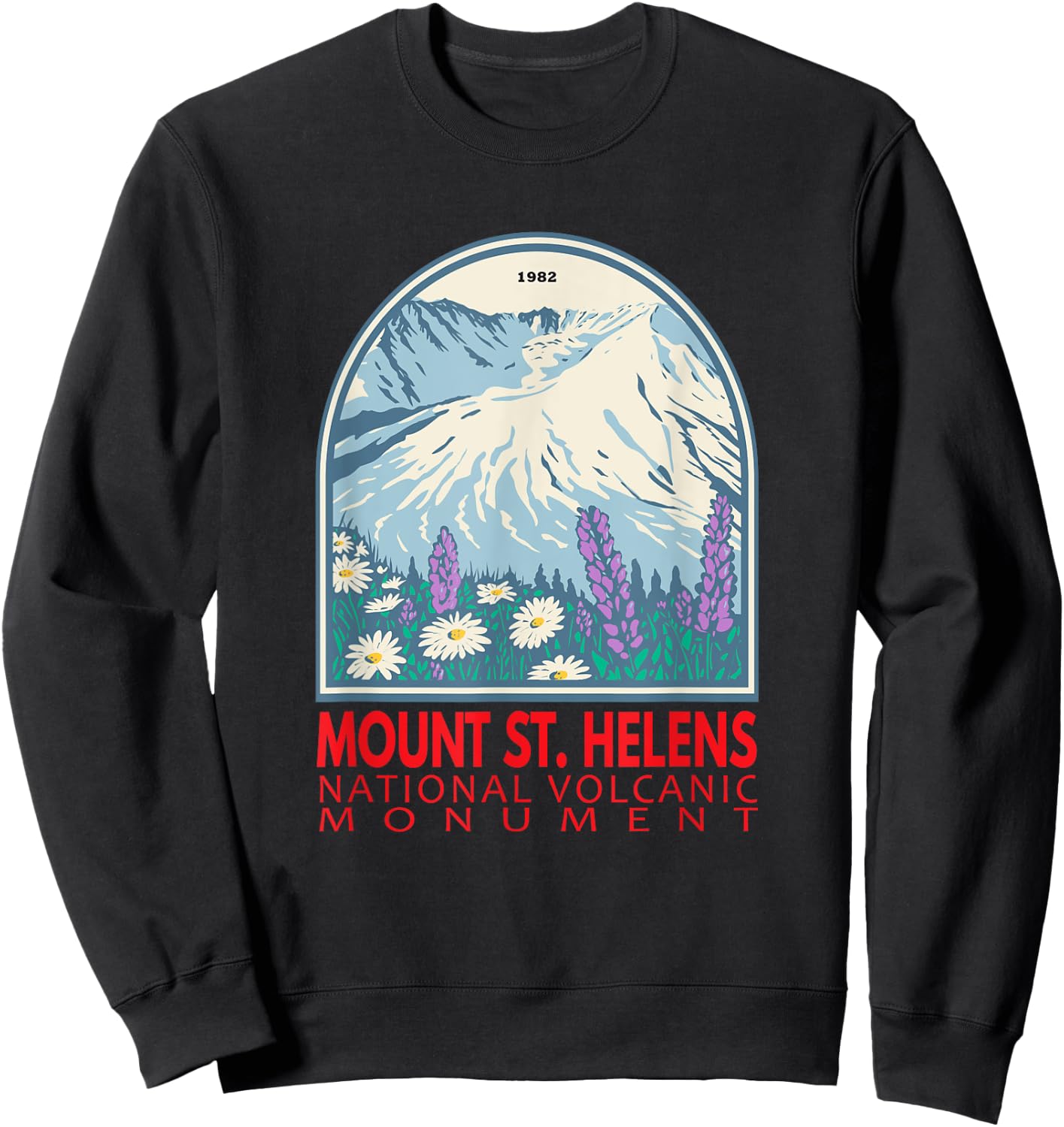 Mount St Helens National Volcanic Monument Emblem Vintage Sweatshirt - Sweatshirt | Black