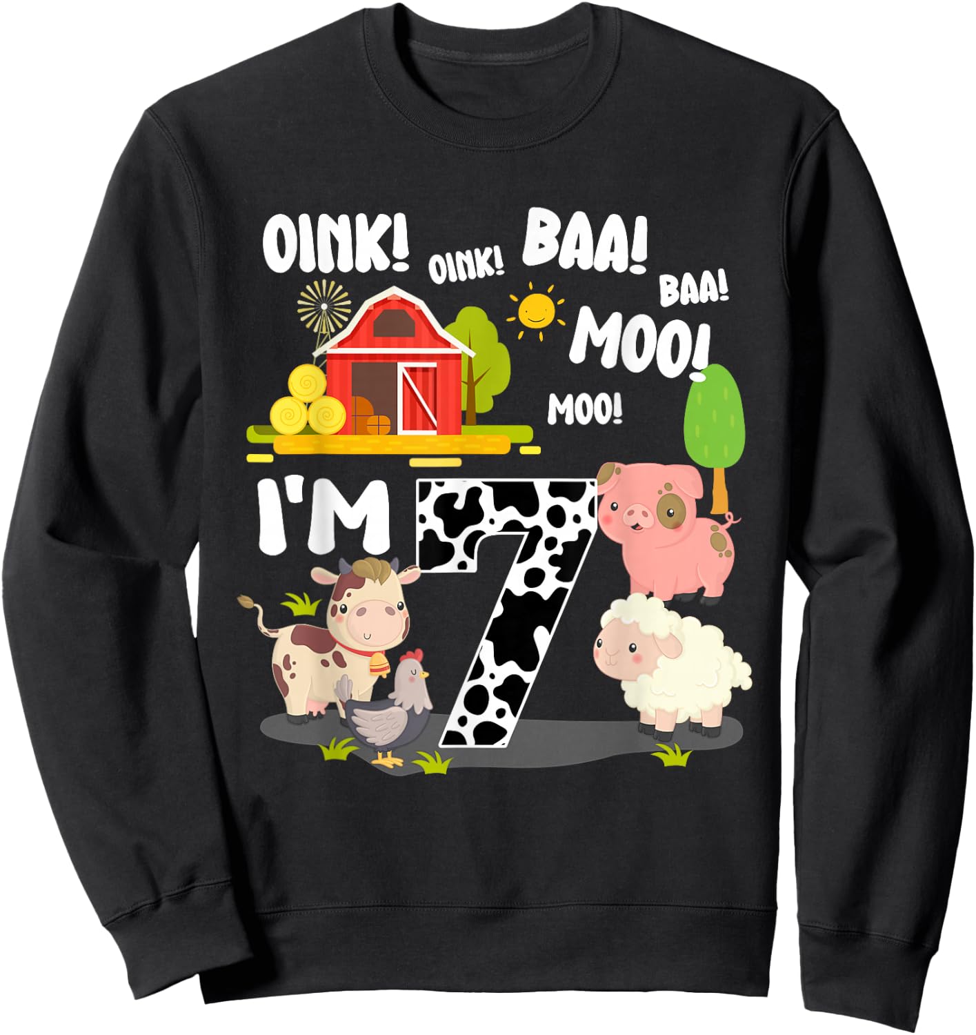 I'm 7 Year Old Farm Animals Birthday 7th Party Sweatshirt - Sweatshirt | Black