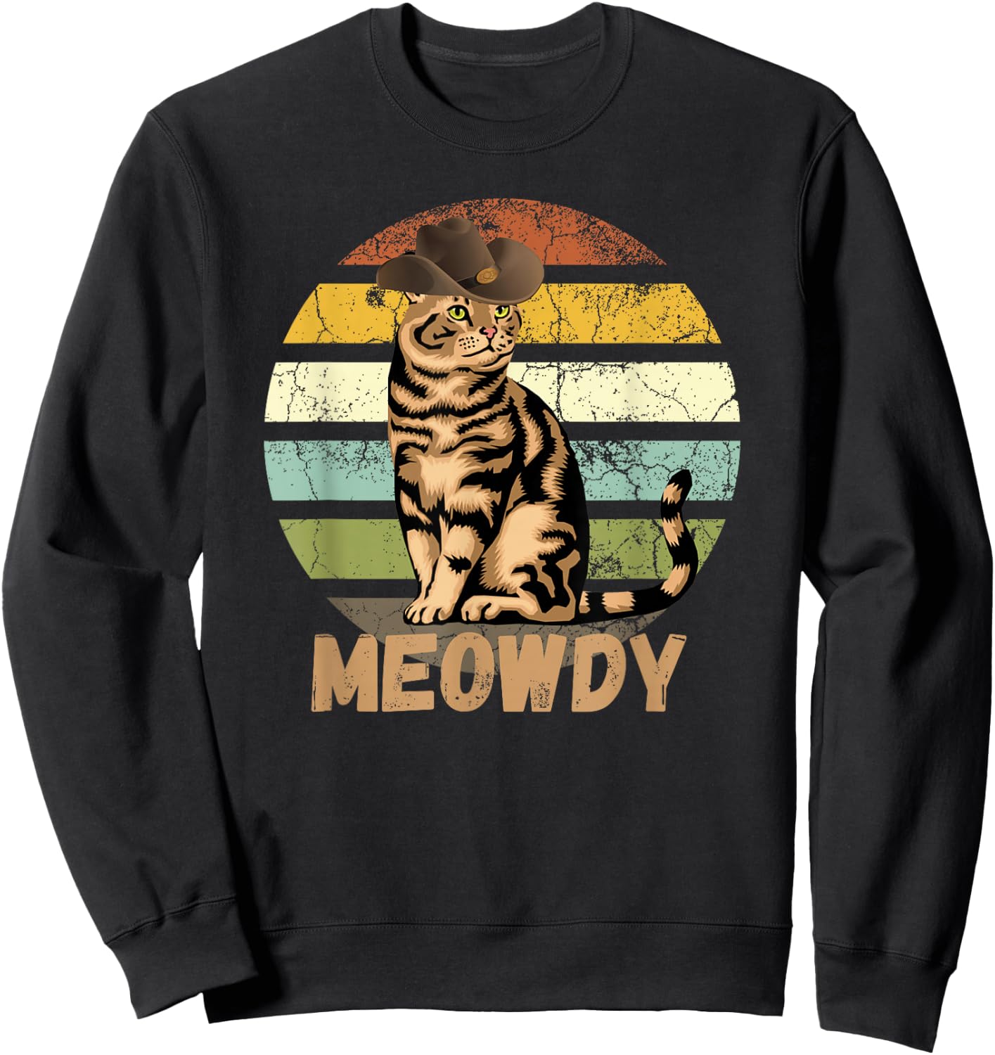 Meowdy - Funny Mashup Between Meow and Howdy - Cat Meme Sweatshirt - Sweatshirt | Black
