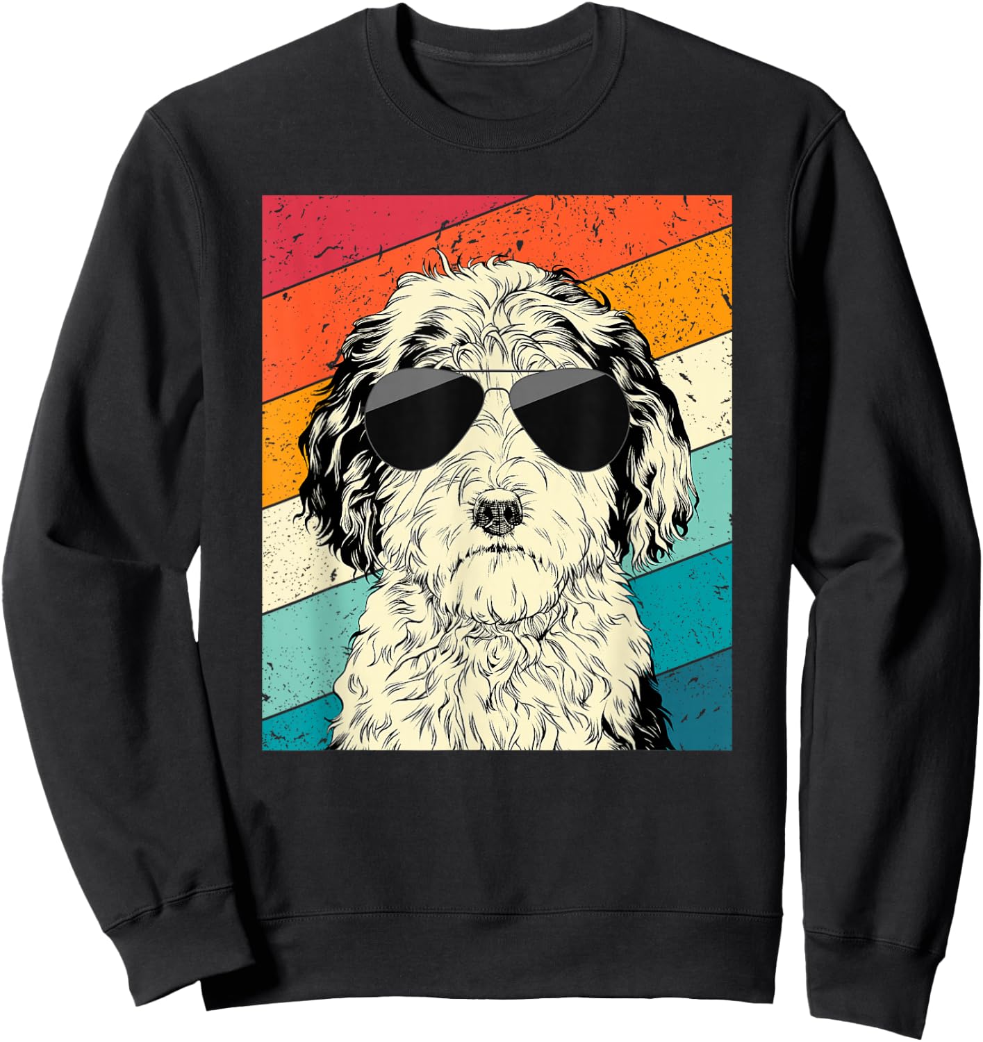 Retro Vintage Sheepadoodle with Sunglasses Doodle Dog Lovers Sweatshirt - Sweatshirt | Black