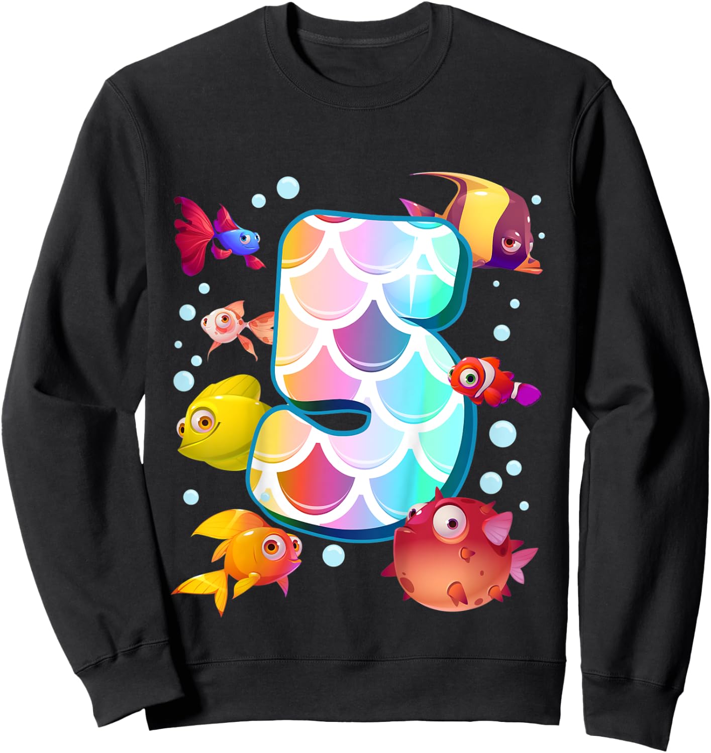 Kids 5th Birthday Rainbow Fish Tetra Popper Fish Sweatshirt - Sweatshirt | Black