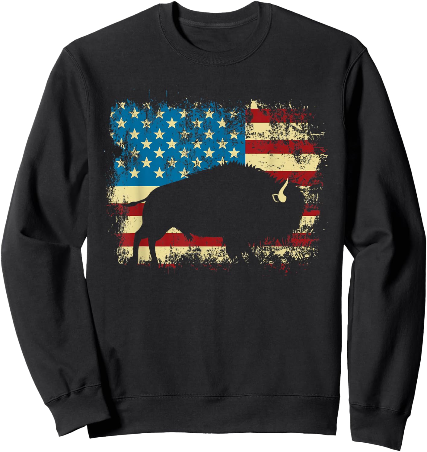 Patriotic American Bison Buffalo Lover Wildlife USA Flag Sweatshirt - Sweatshirt | Black