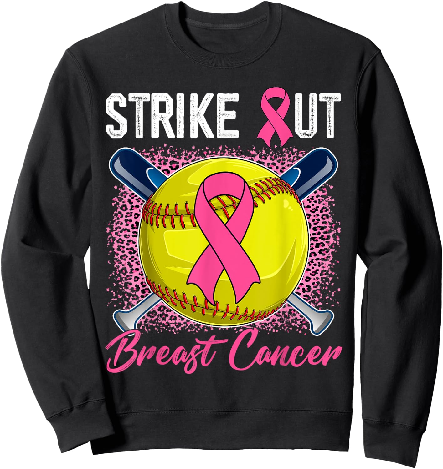 Strike Out Breast Cancer Softball Ball & Pink Ribbon Women Sweatshirt - Sweatshirt | Black