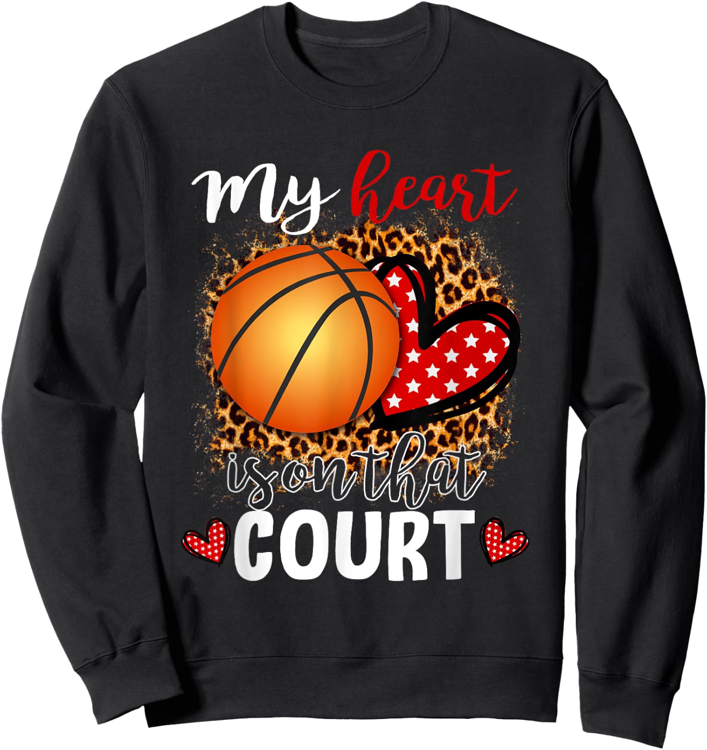 My Heart Is On That Court Basketball Leopard Pattern Ball Sweatshirt - Sweatshirt | Black