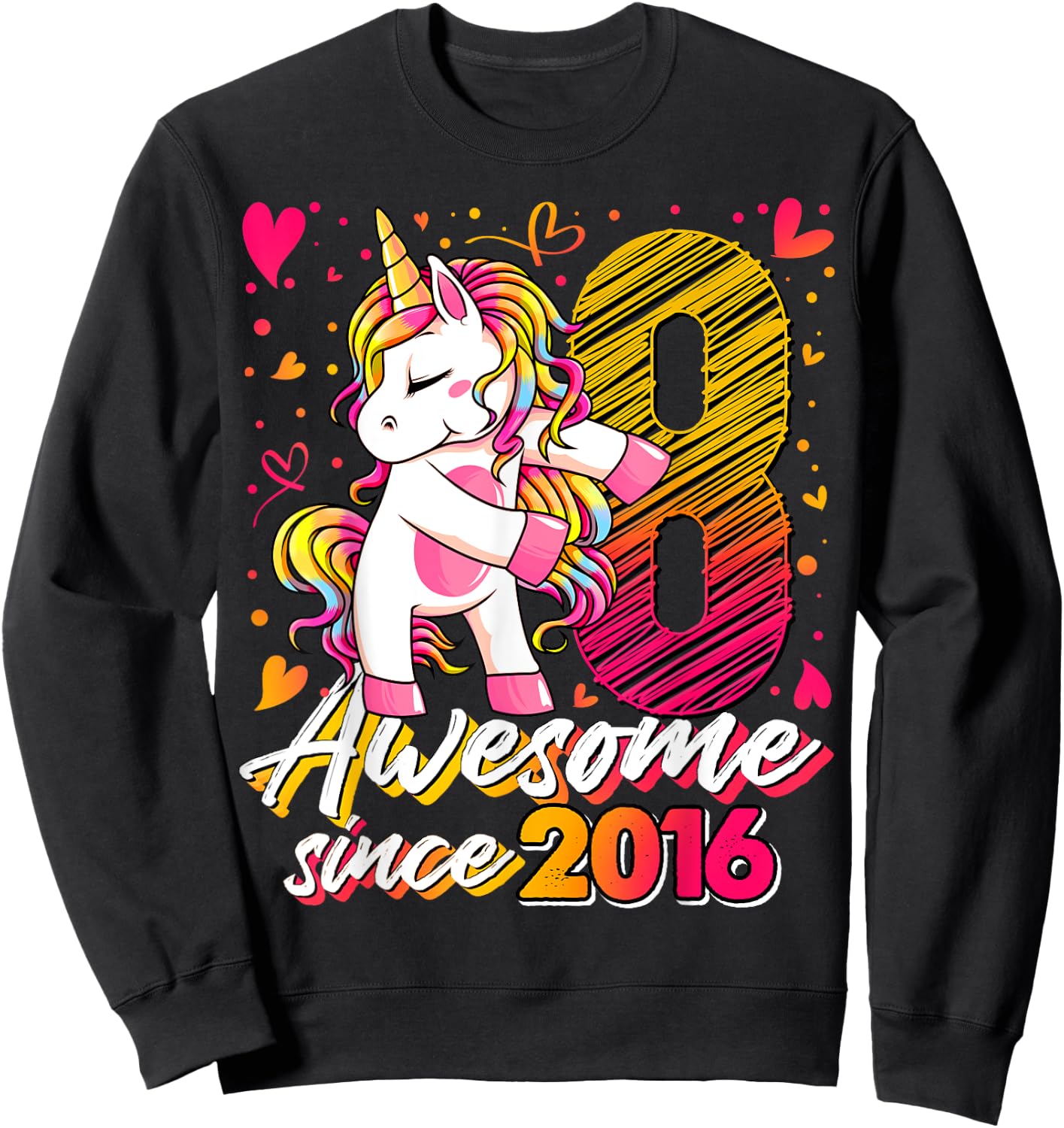 8 Years Old Flossing Unicorn Gifts 8th Birthday Girl Party Sweatshirt - Sweatshirt | Black