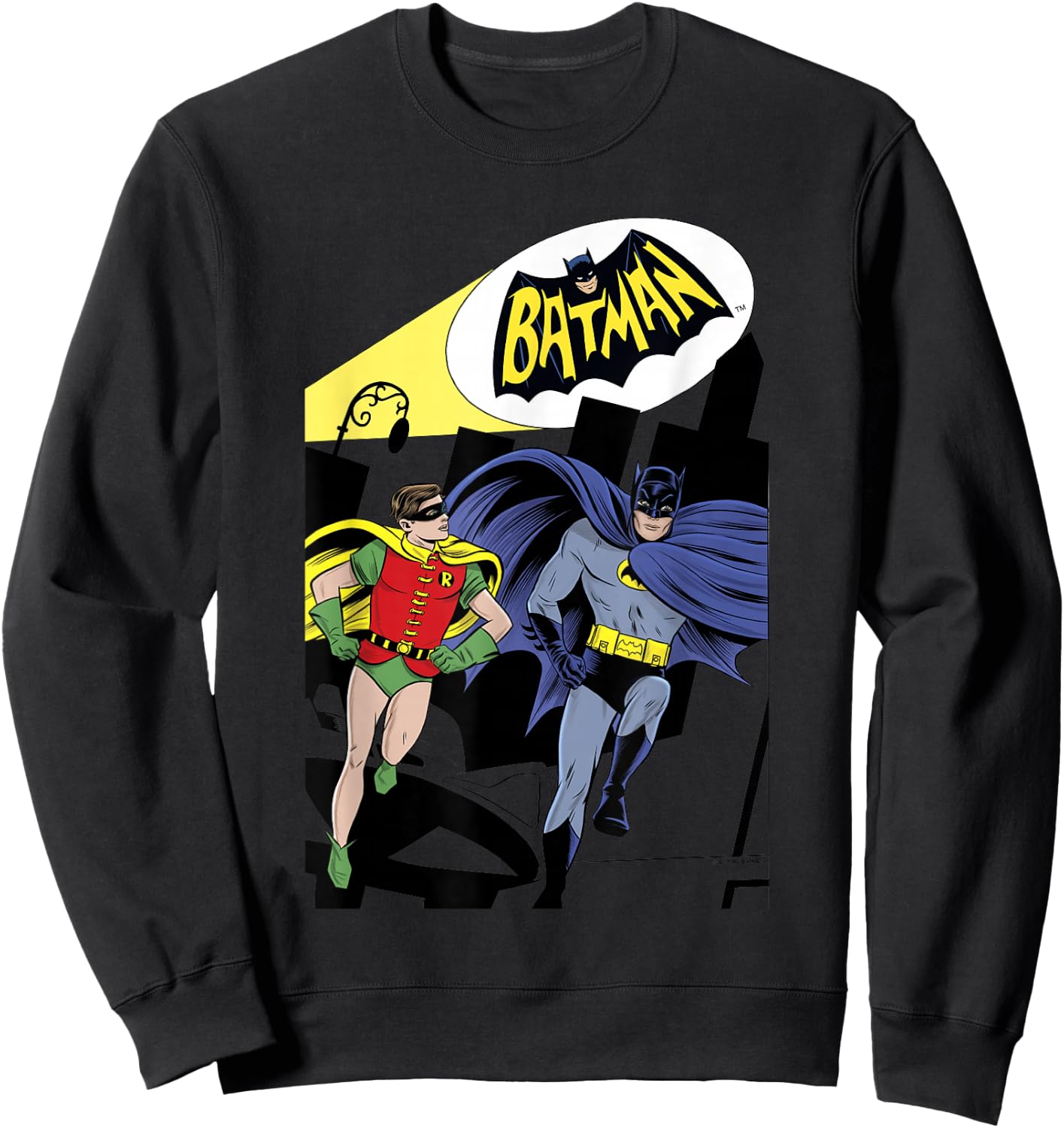 Batman Vintage Classic Batman & Robin Comic Spotlight Heroes Sweatshirt - Sweatshirt | Black