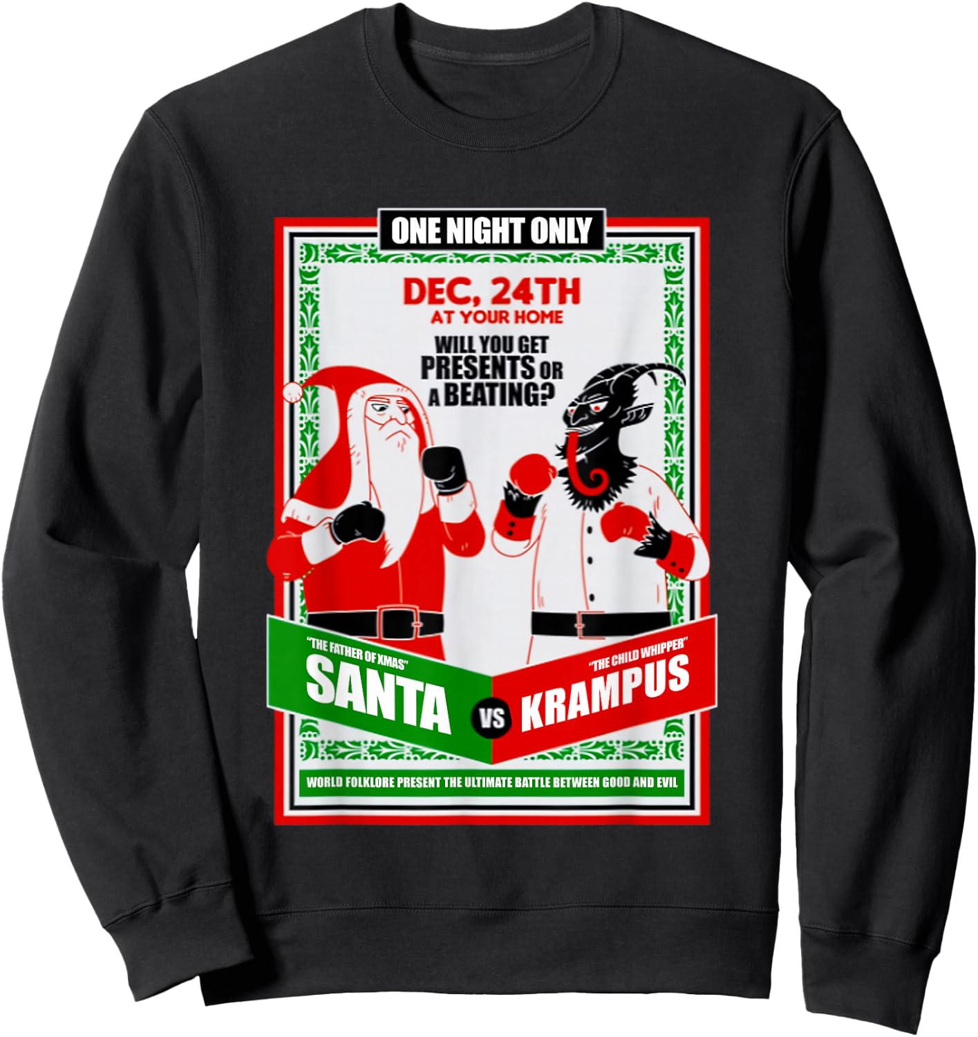 Funny Battle for Christmas Retro Santa VS Krampus Xmas Humor Sweatshirt - Sweatshirt | Black