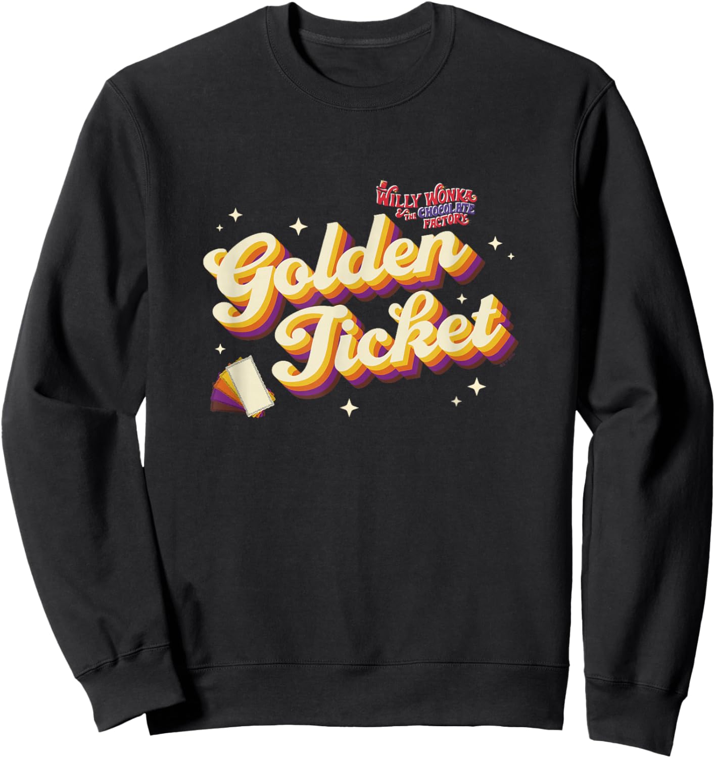 Willy Wonka & The Chocolate Factory Golden Ticket Retro Sweatshirt - Sweatshirt | Black