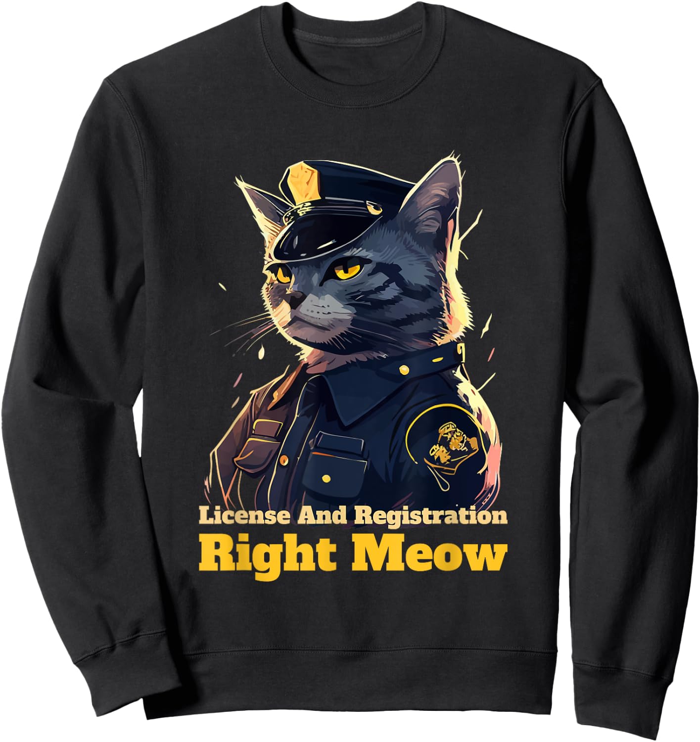 Right Meow Police Cat Pun Cop Officer Blue Line Kitten Lover Women Kids Sweatshirt - Sweatshirt | Black