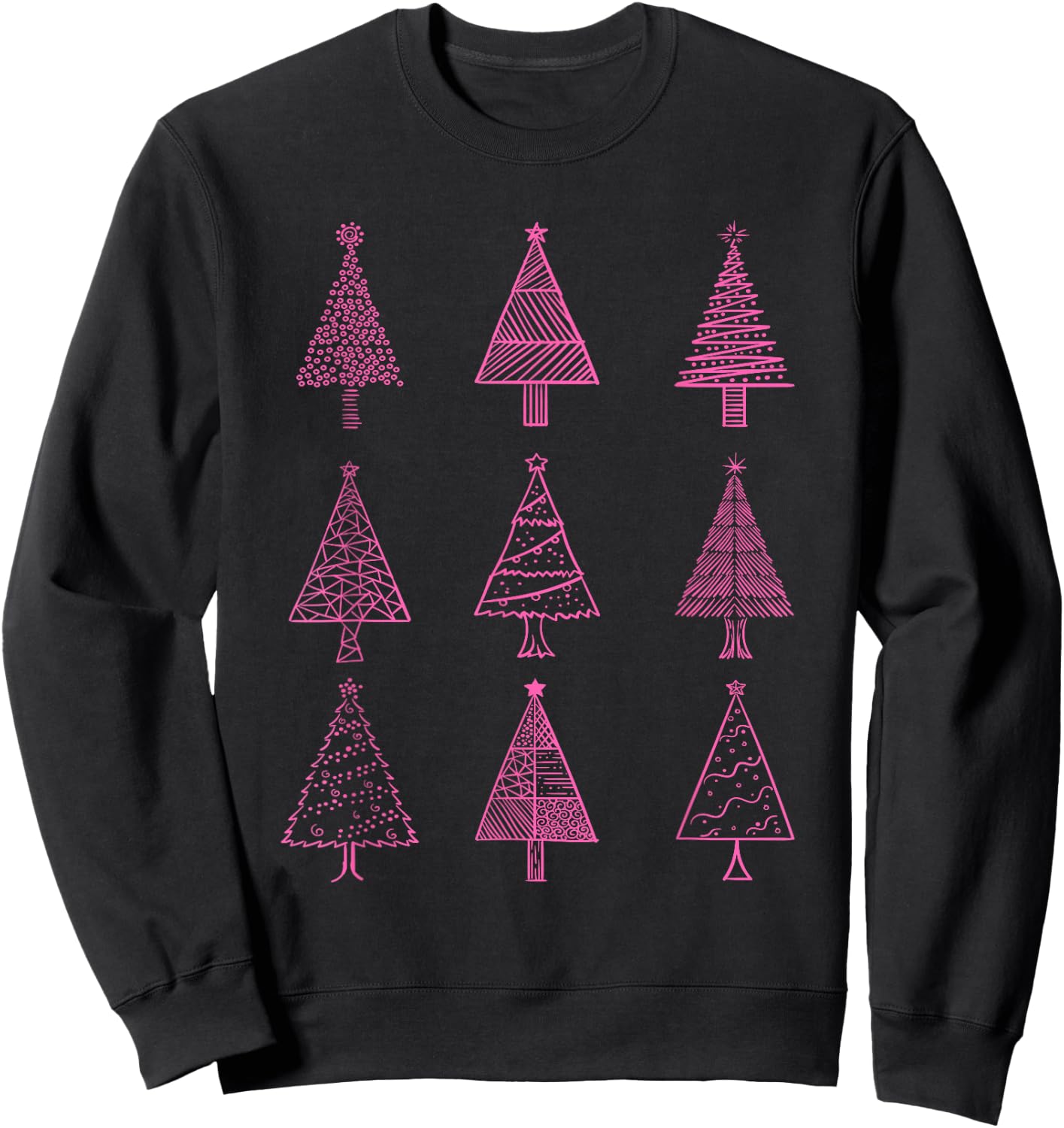 Hot Pink Christmas Tree Collection Fashion Design Sweatshirt - Sweatshirt | Black