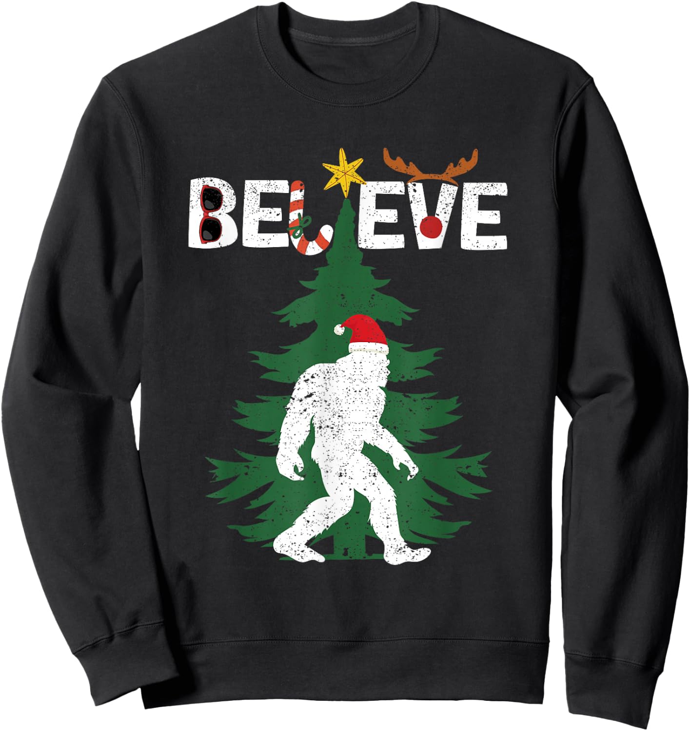Believe Bigfoot Sasquatch Yeti Santa Hat Christmas Pajamas Sweatshirt - Sweatshirt | Black