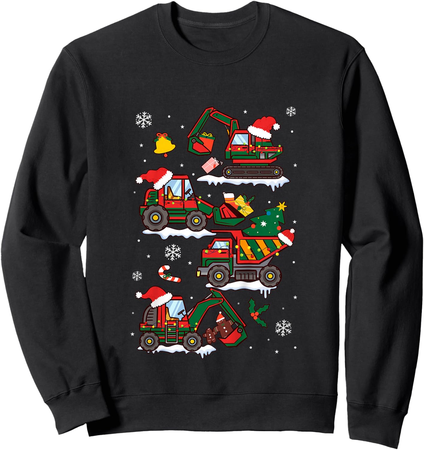 Kids Construction Excavator Christmas Tree for Boys Girls Toddler Sweatshirt - Sweatshirt | Black