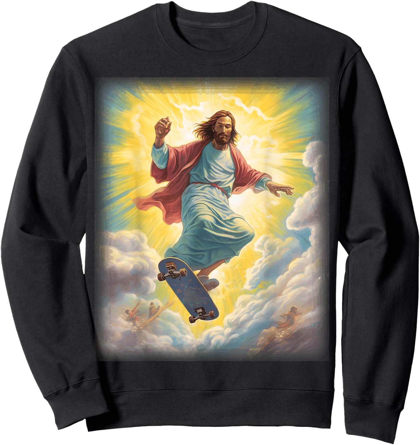 Halleluja and Gifts Jesus Skateboarder Heaven Skateboard Christian -Adults Black Short Sleeve Sweatshirt - Sweatshirt | Black