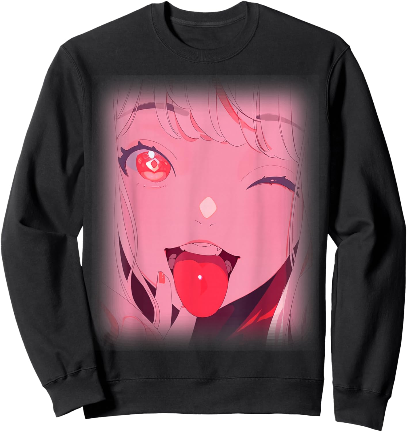 Anime Girl Tongue Out Waifu Japanese Aesthetic Kawaii Otaku Sweatshirt - Sweatshirt | Black