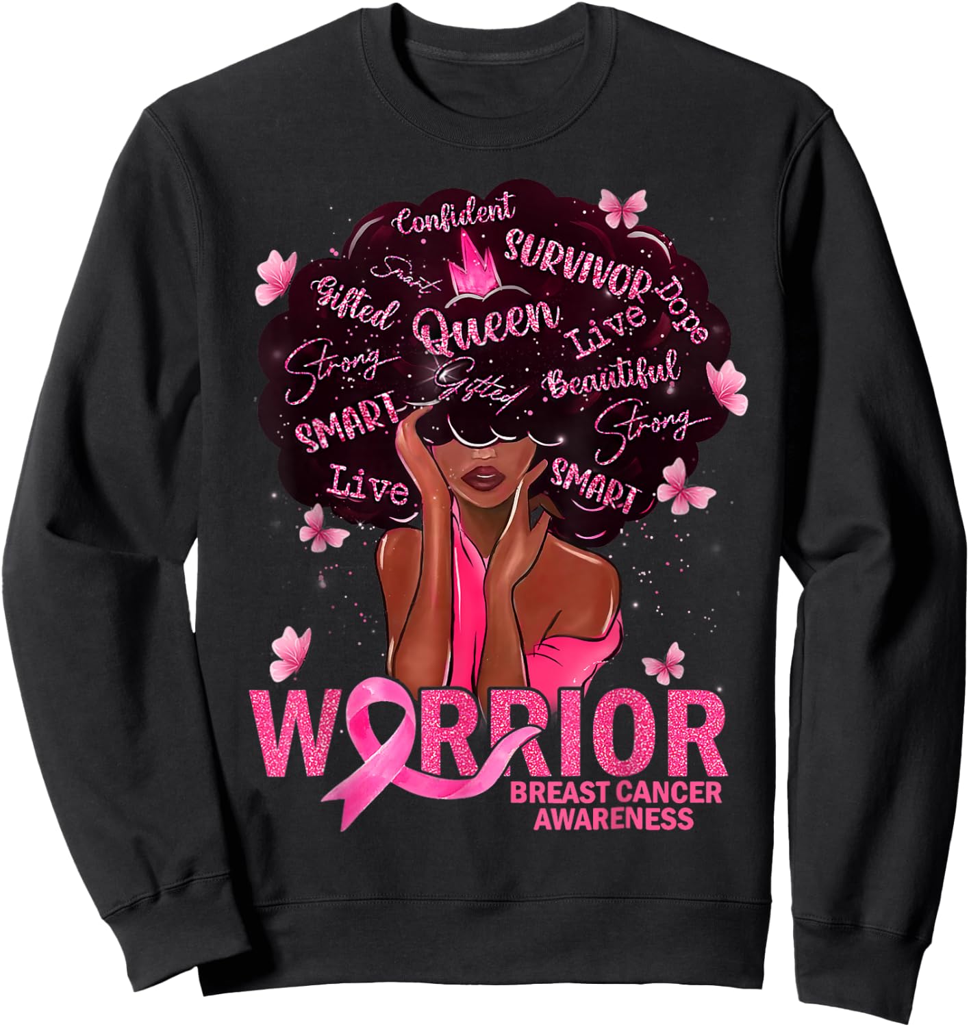 American African Black Women Queen Breast Cancer Warrior Sweatshirt - Sweatshirt | Black
