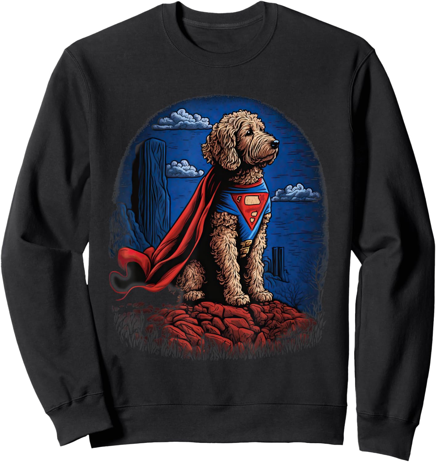 Super Power Superhero Labradoodle Dog Men Women Kids Sweatshirt - Sweatshirt | Black