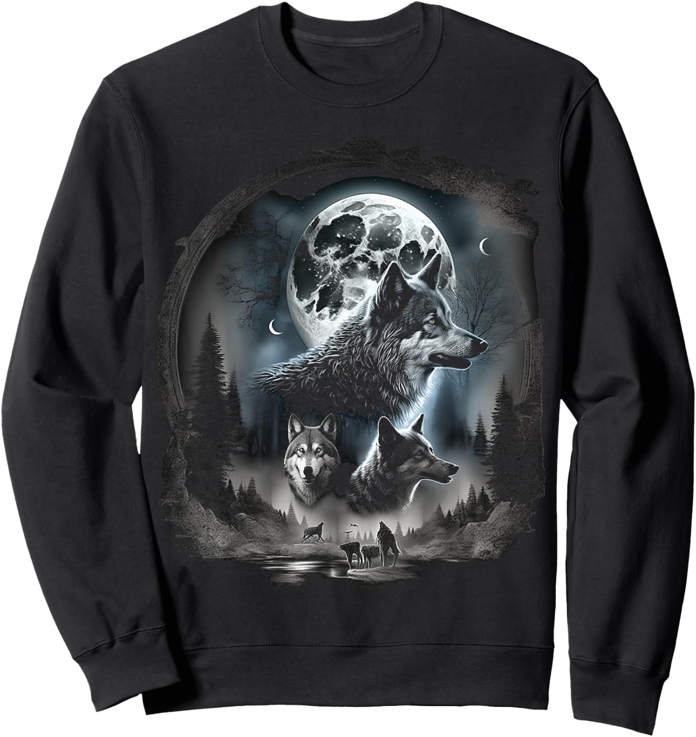 Wolves howling at moon wolf wild animal Sweatshirt - Sweatshirt | Black