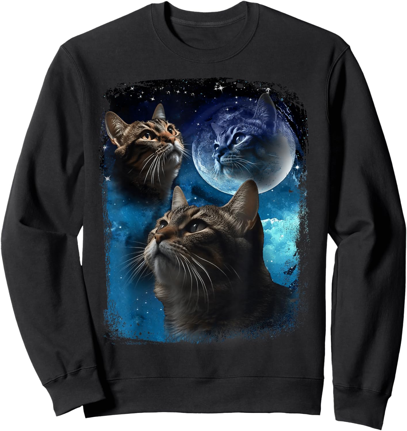 Cats Howl at Moon Funny Vintage Three Cat Howling Wolf Meme Sweatshirt - Sweatshirt | Black