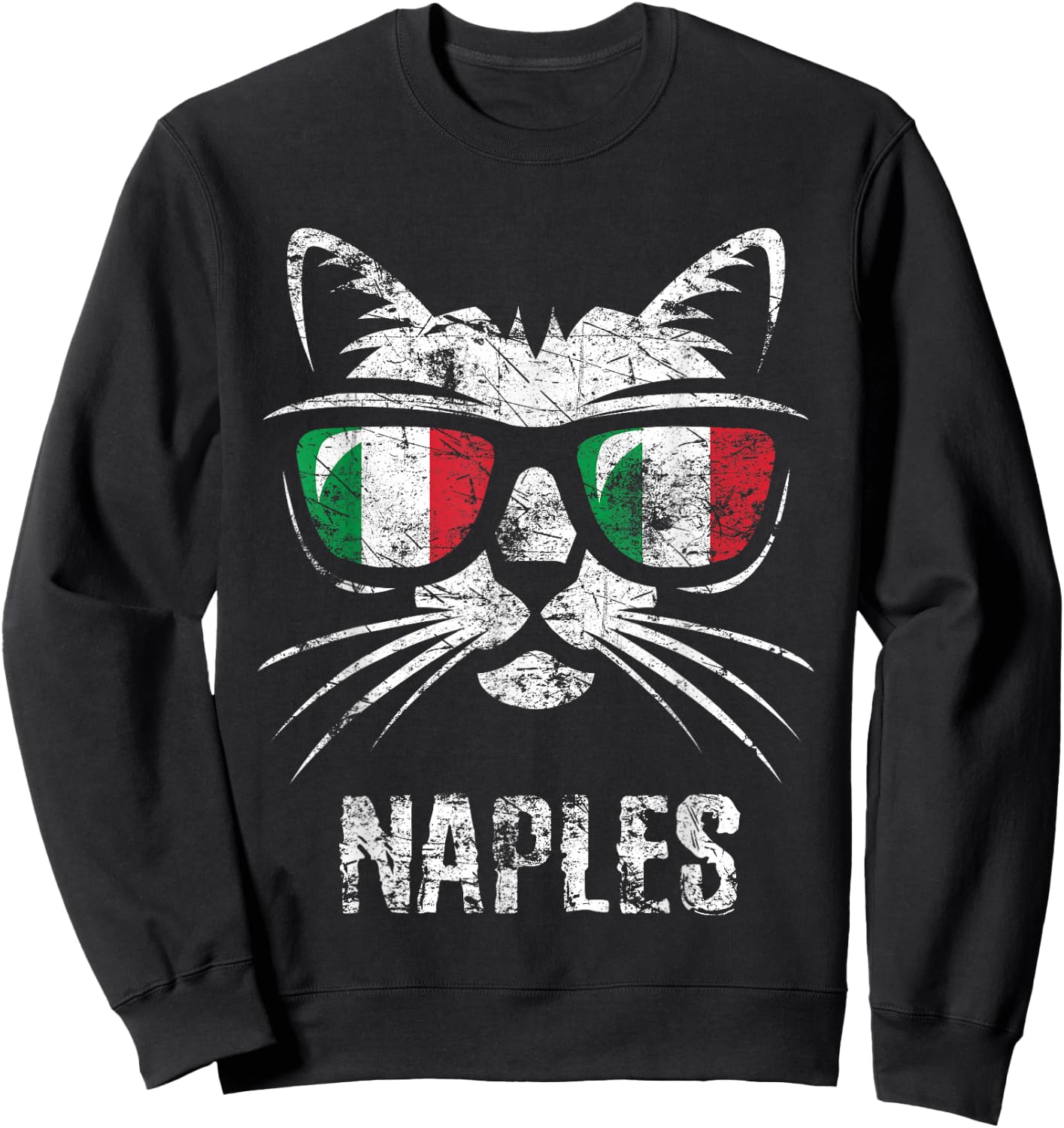 Naples Vintage Funny Cat Italy Flag Sweatshirt - Sweatshirt | Black