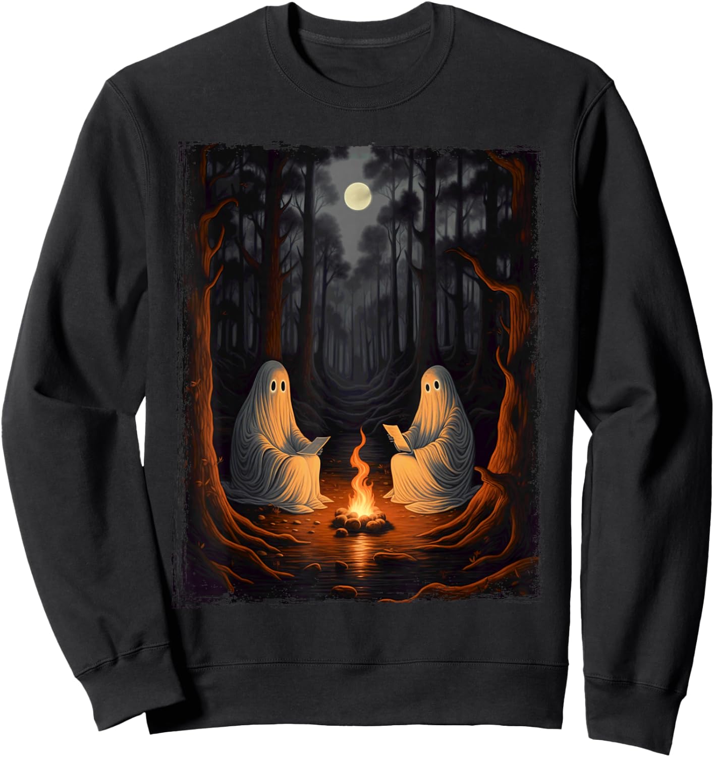 Vintage Ghost Book Reading Camping Gothic Halloween Teachers Sweatshirt - Sweatshirt | Black