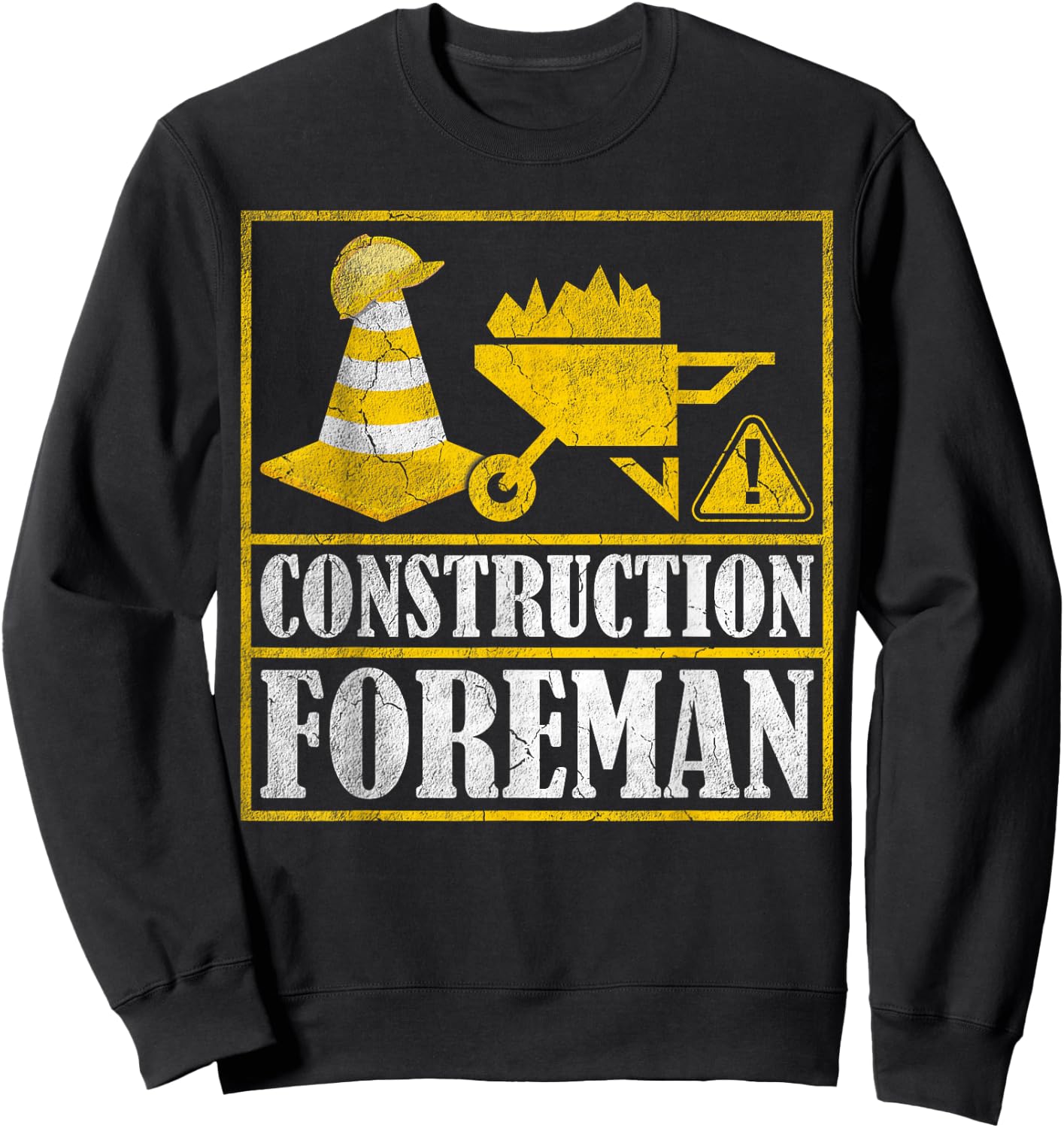 Construction Worker Retro Distressed Construction Foreman Sweatshirt - Sweatshirt | Black