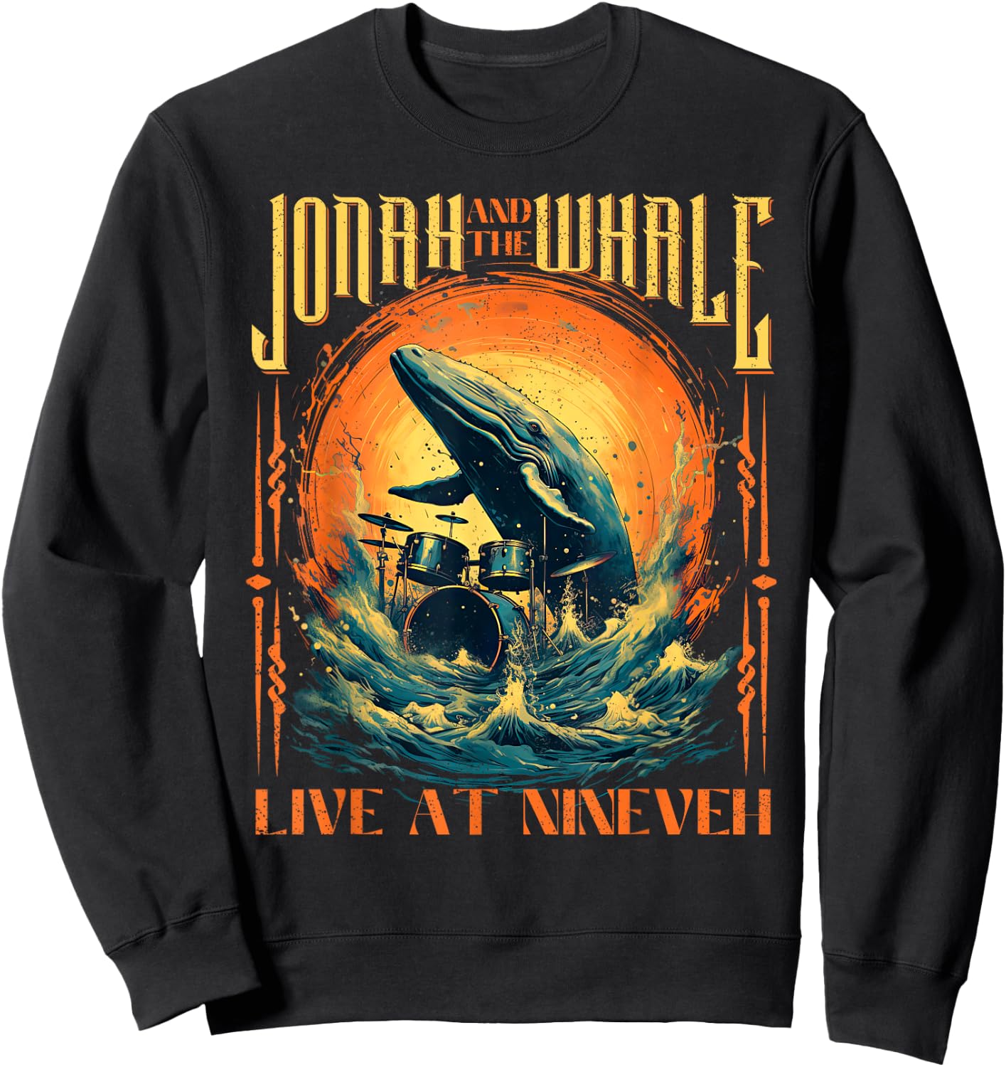 Christian Gift Jonah Whale Funny Rock Band Vintage Sweatshirt - Sweatshirt | Black