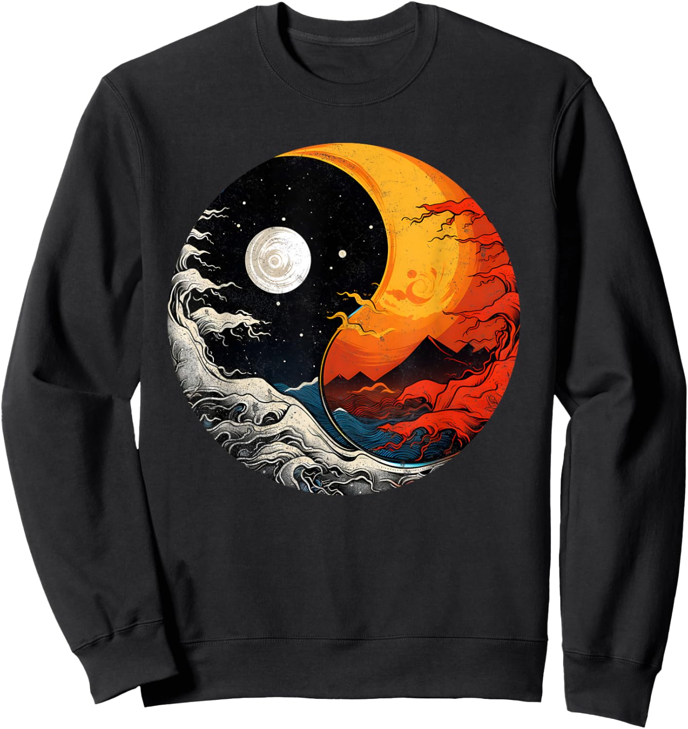 Ying Yang Energy Meditation Watercolor Tai Chi Day & Night Sweatshirt - Sweatshirt | Black